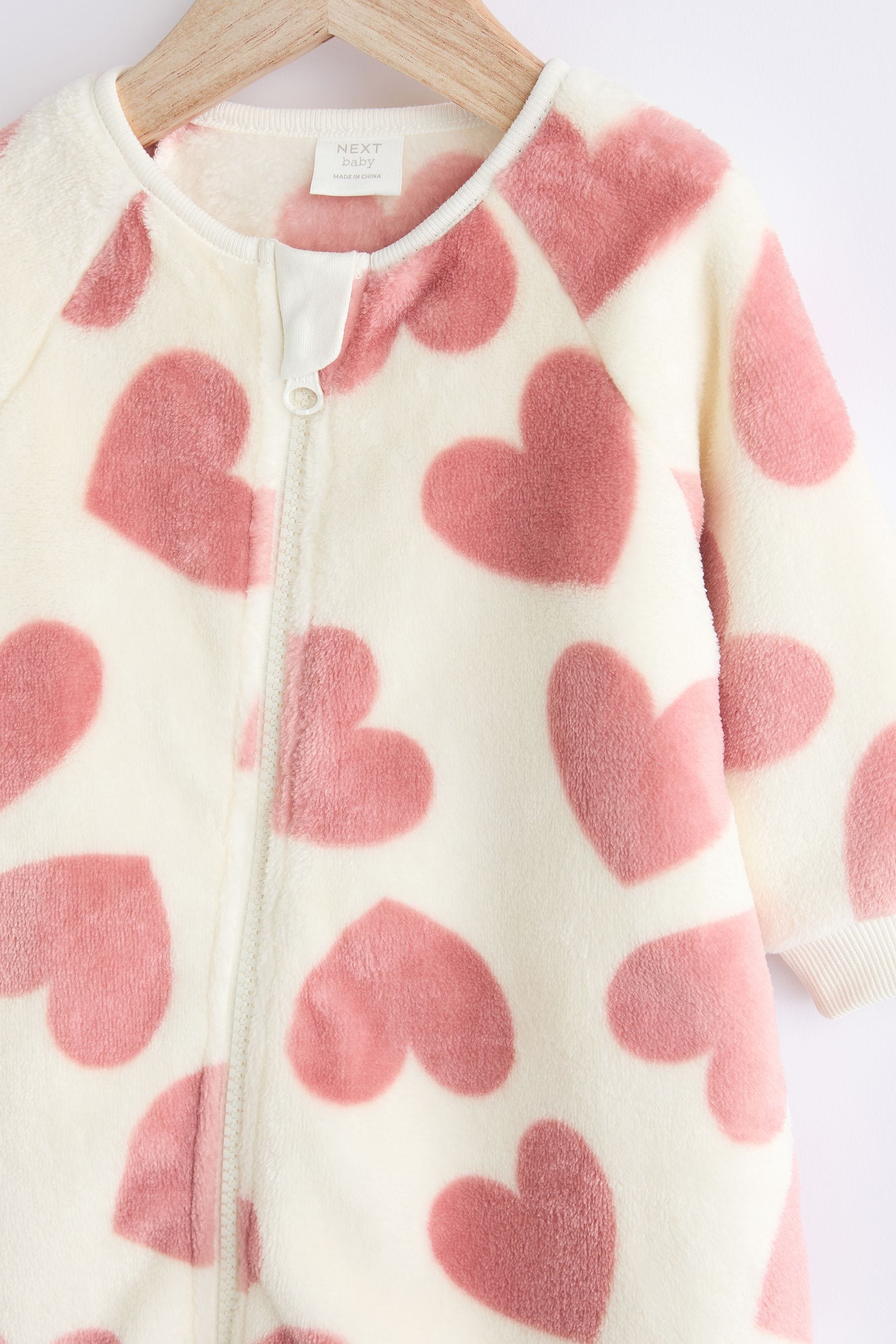 Pink Heart Baby Fleece Sleepsuit