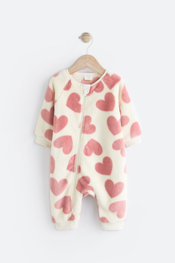 Pink Heart Baby Fleece Sleepsuit