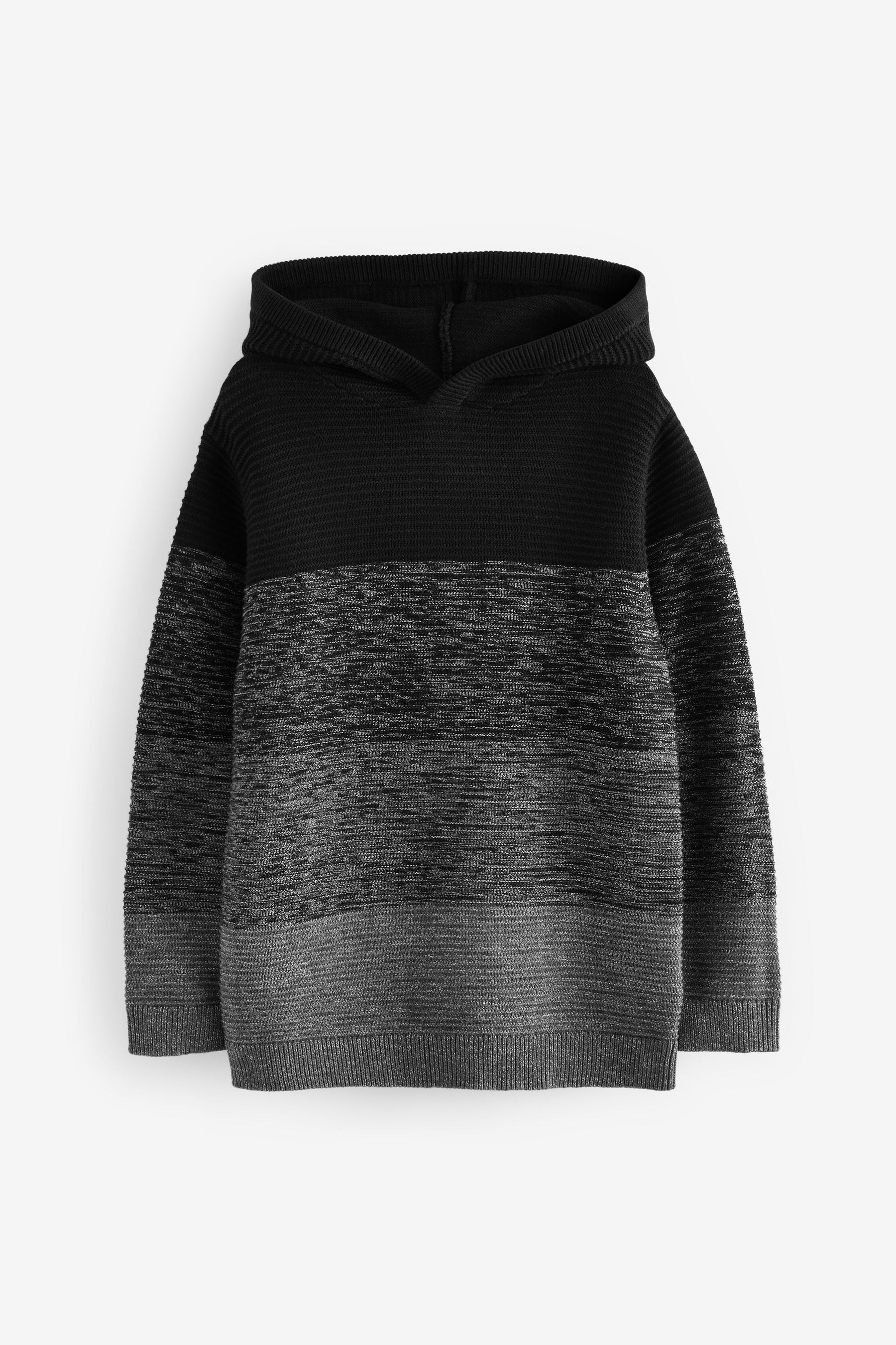 Black Ombre Colourblock 100% Cotton Knitted Hoodie (3-16yrs)