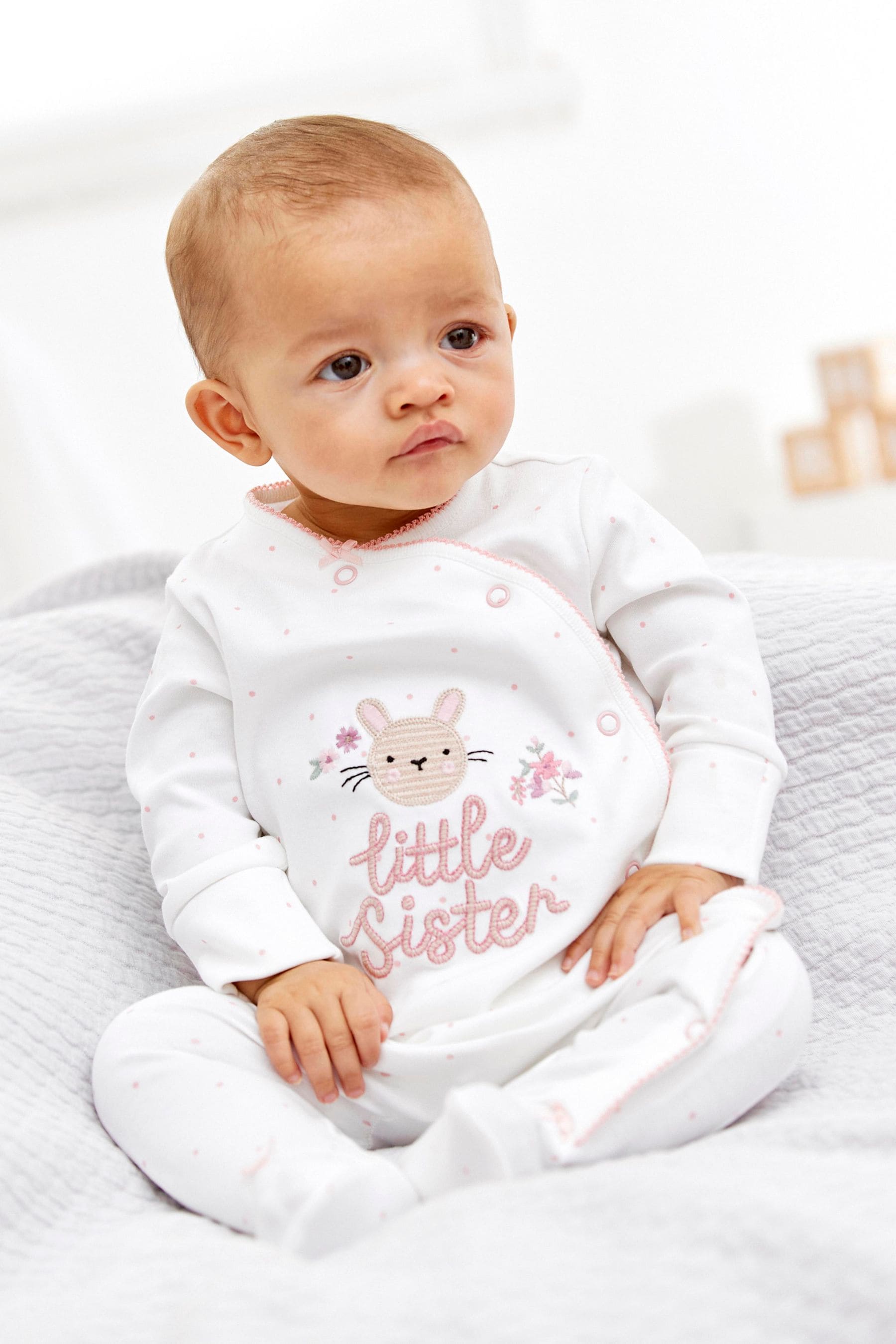 Pink Bunny Little Sister Baby Sleepsuit (0-2yrs)