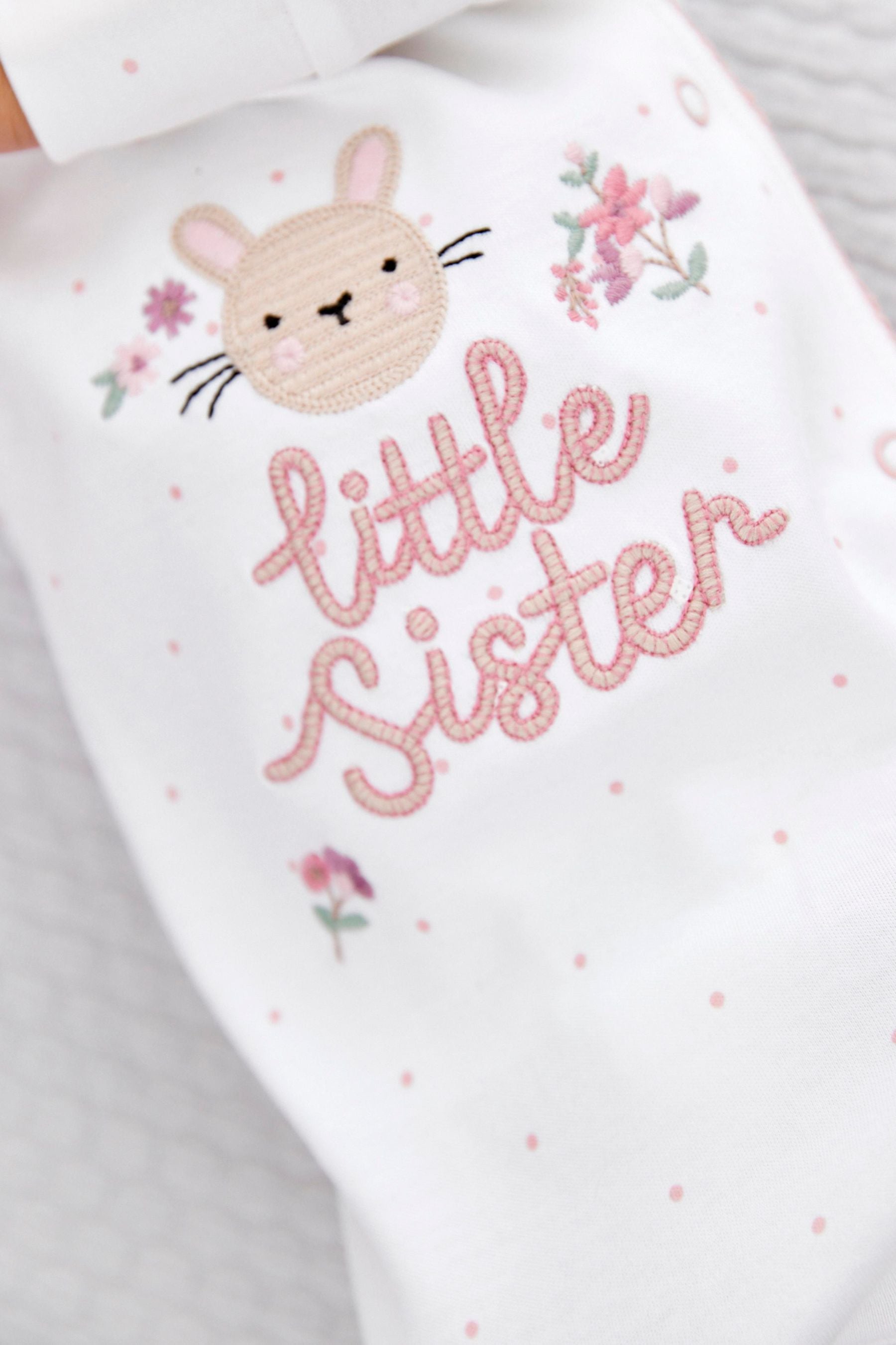 Pink Bunny Little Sister Baby Sleepsuit (0-2yrs)