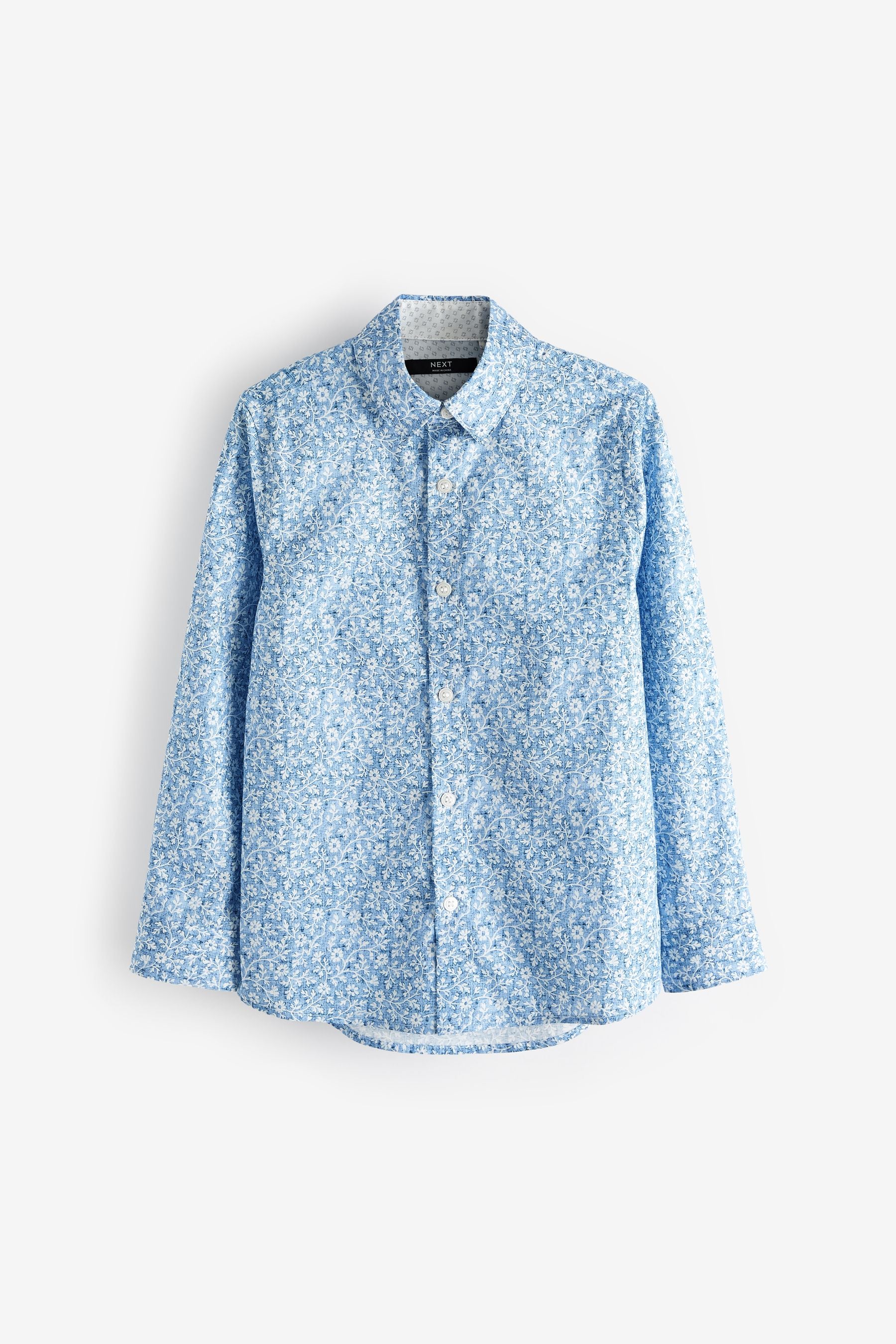 Blue Long Sleeve Floral Print Shirt (3-16yrs)