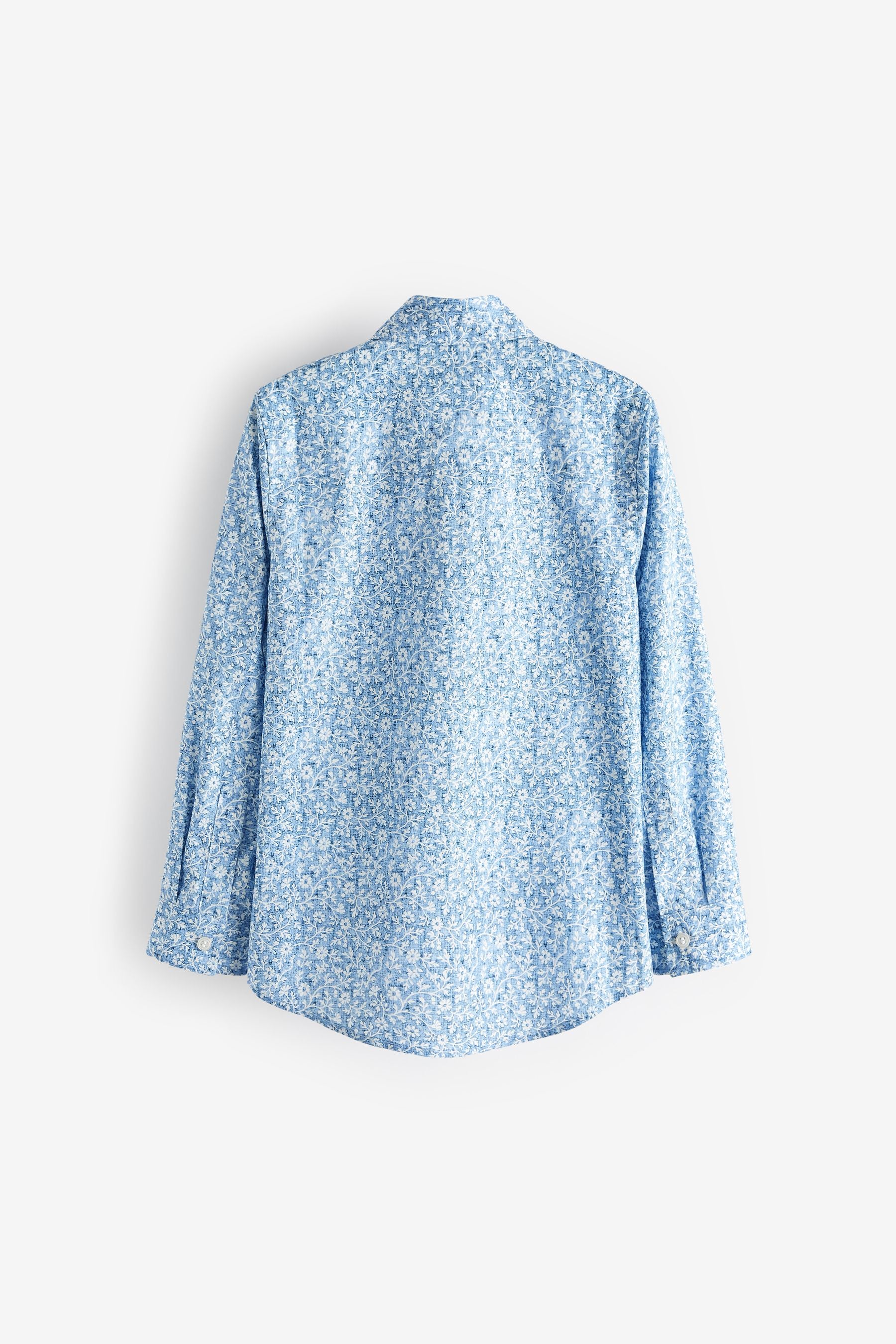 Blue Long Sleeve Floral Print Shirt (3-16yrs)