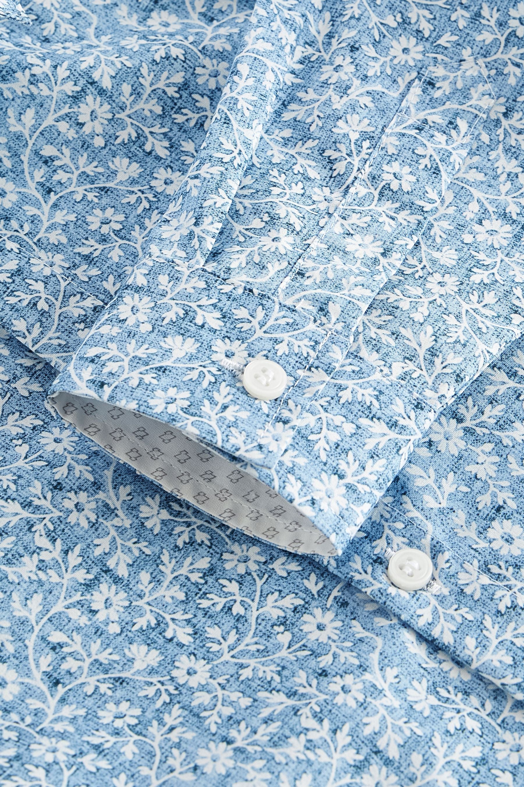 Blue Long Sleeve Floral Print Shirt (3-16yrs)