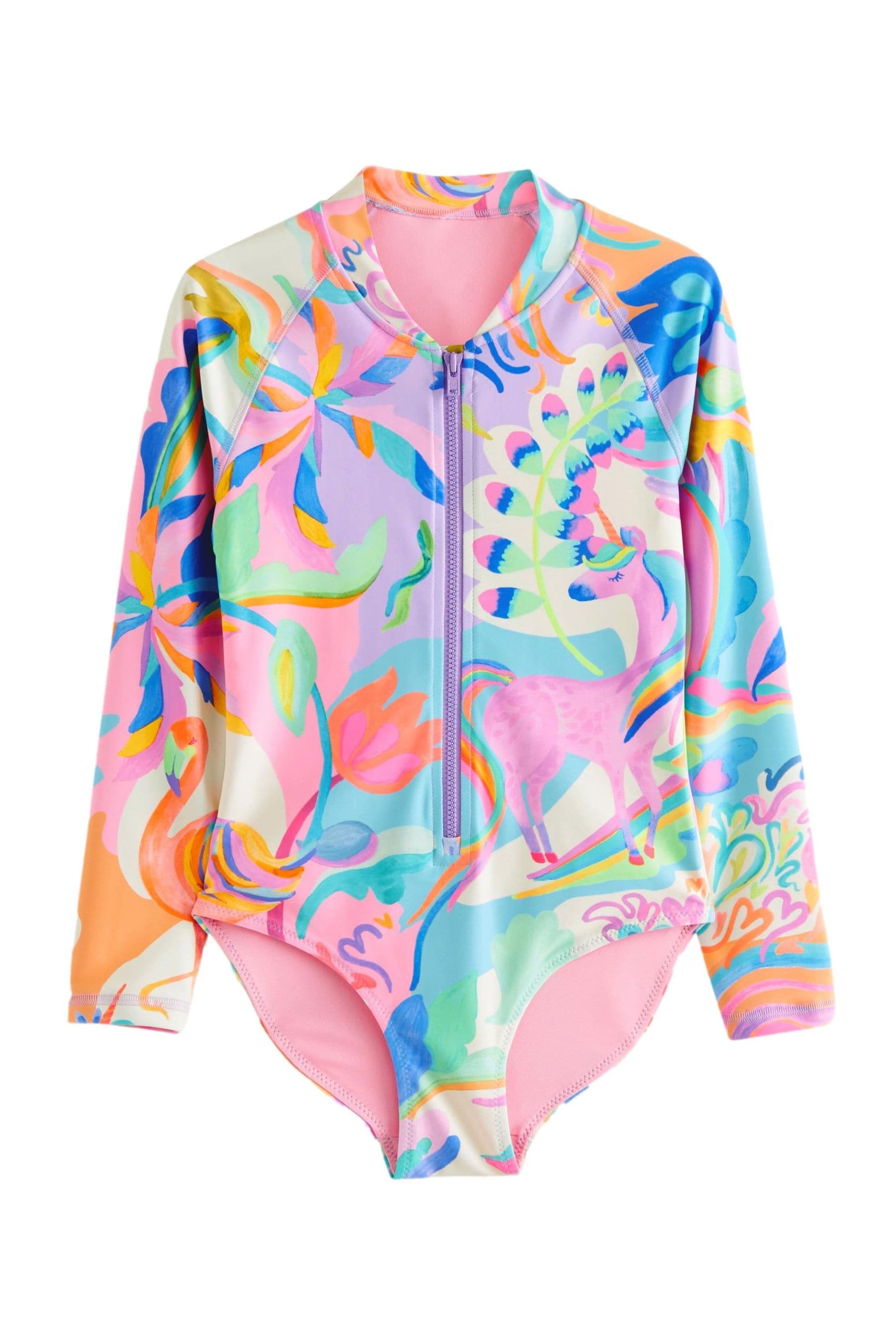 Multi Bright Unicorn Long Sleeved Swimsuit (3-16yrs)