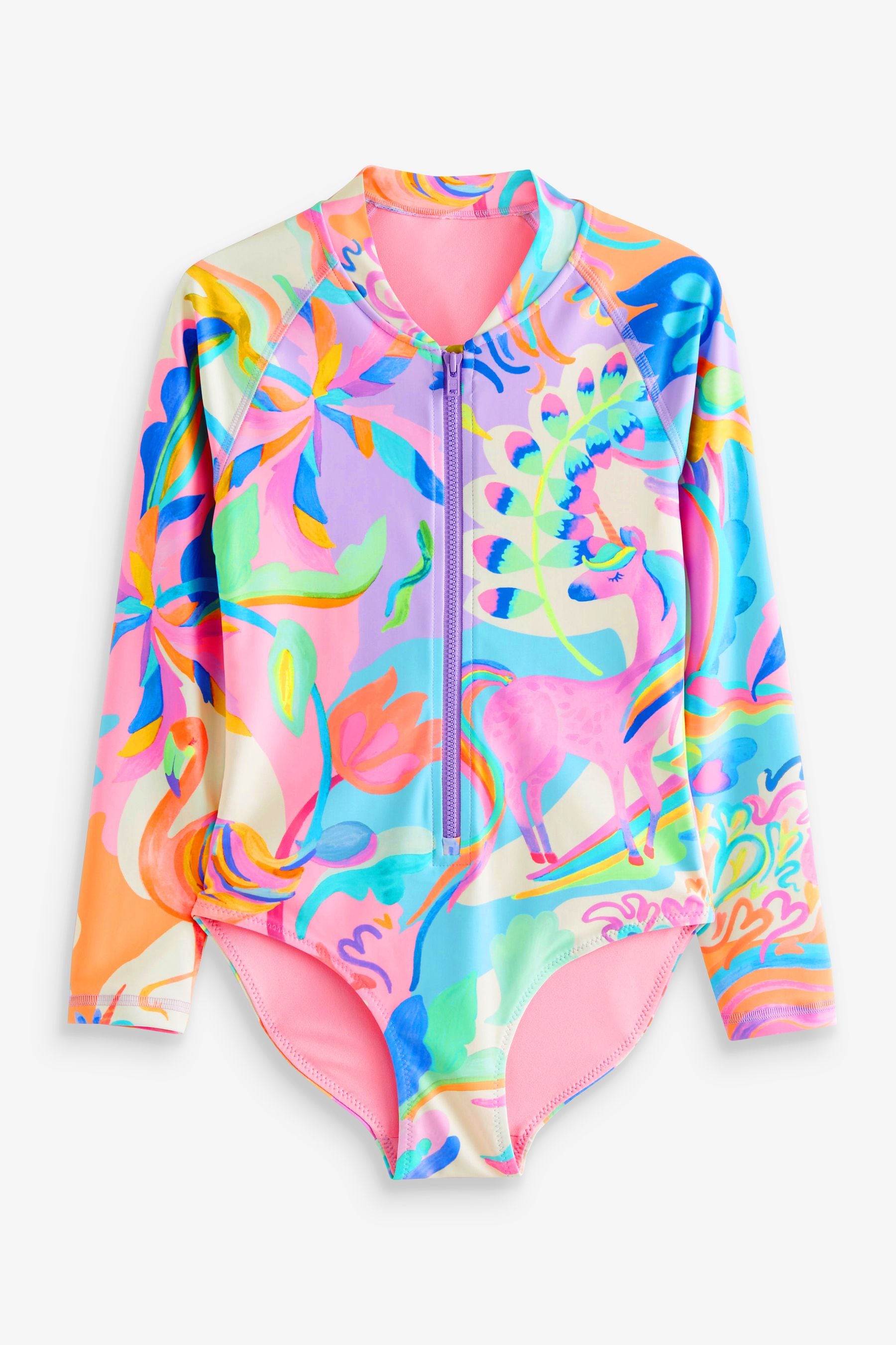 Multi Bright Unicorn Long Sleeved Swimsuit (3-16yrs)