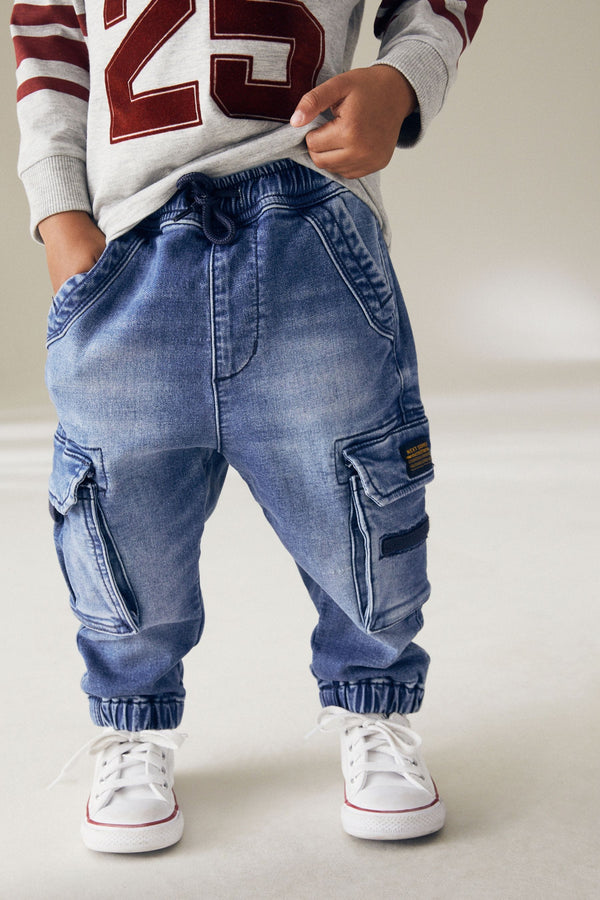 Mid Blue Comfort Cargo Jeans (3mths-7yrs)