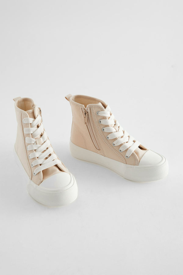 Neutral Cream Chunky High Top Lace-Up Trainers