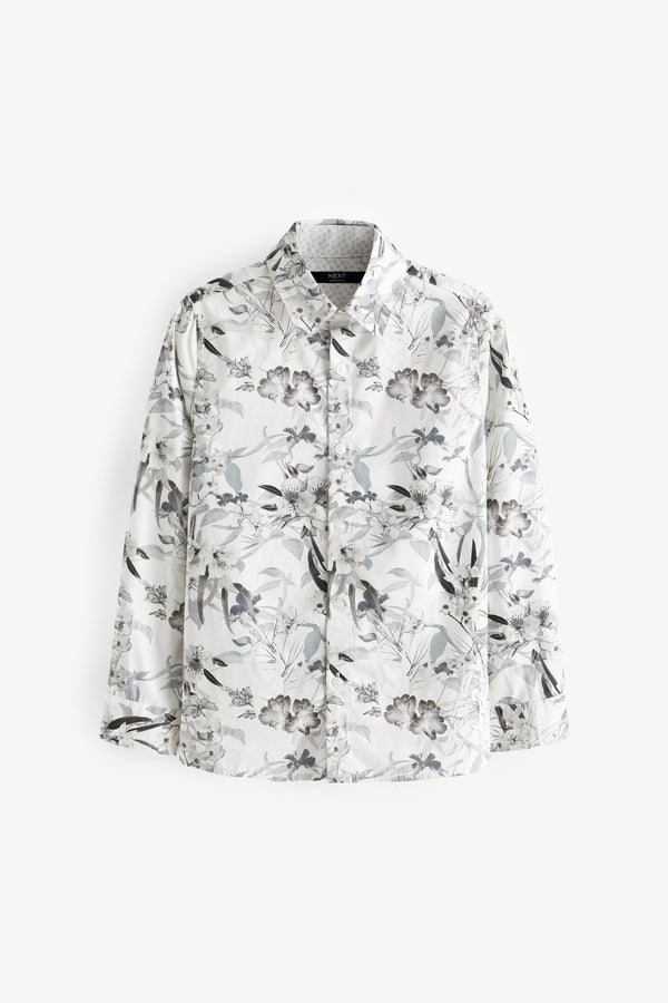 White Floral Long Sleeve Floral Print Shirt (3-16yrs)