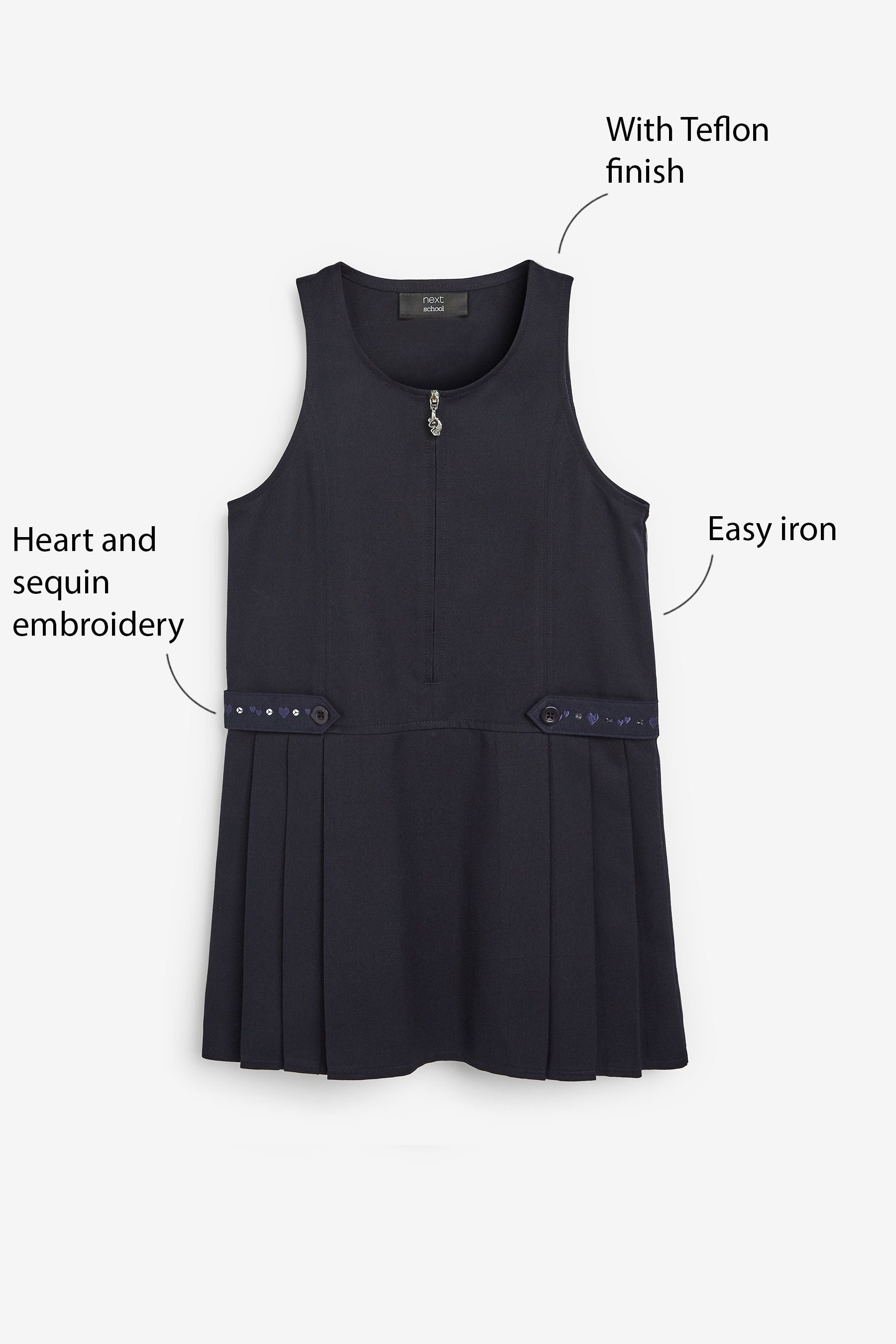 Navy Embroidered Pinafore School Dress (3-14yrs)