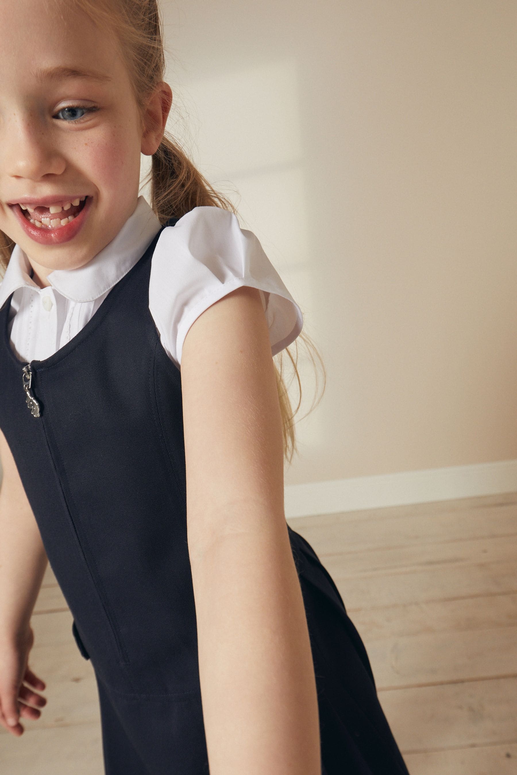 Navy Embroidered Pinafore School Dress (3-14yrs)