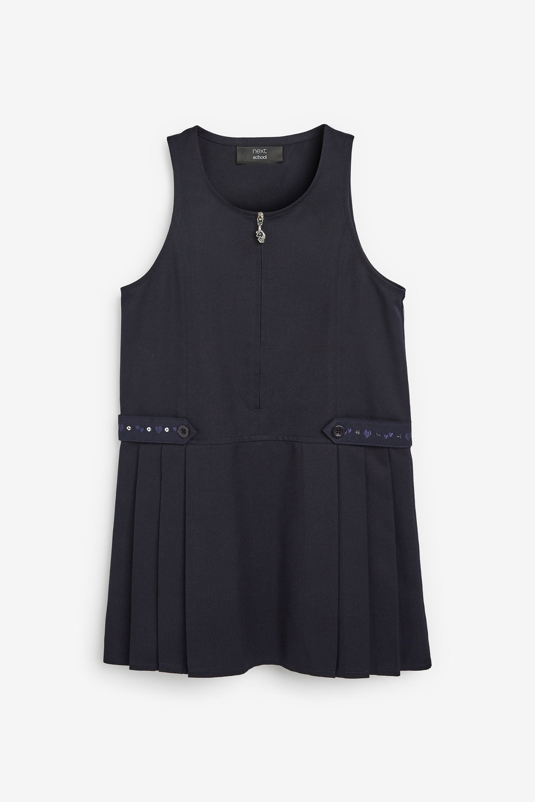 Navy Embroidered Pinafore School Dress (3-14yrs)