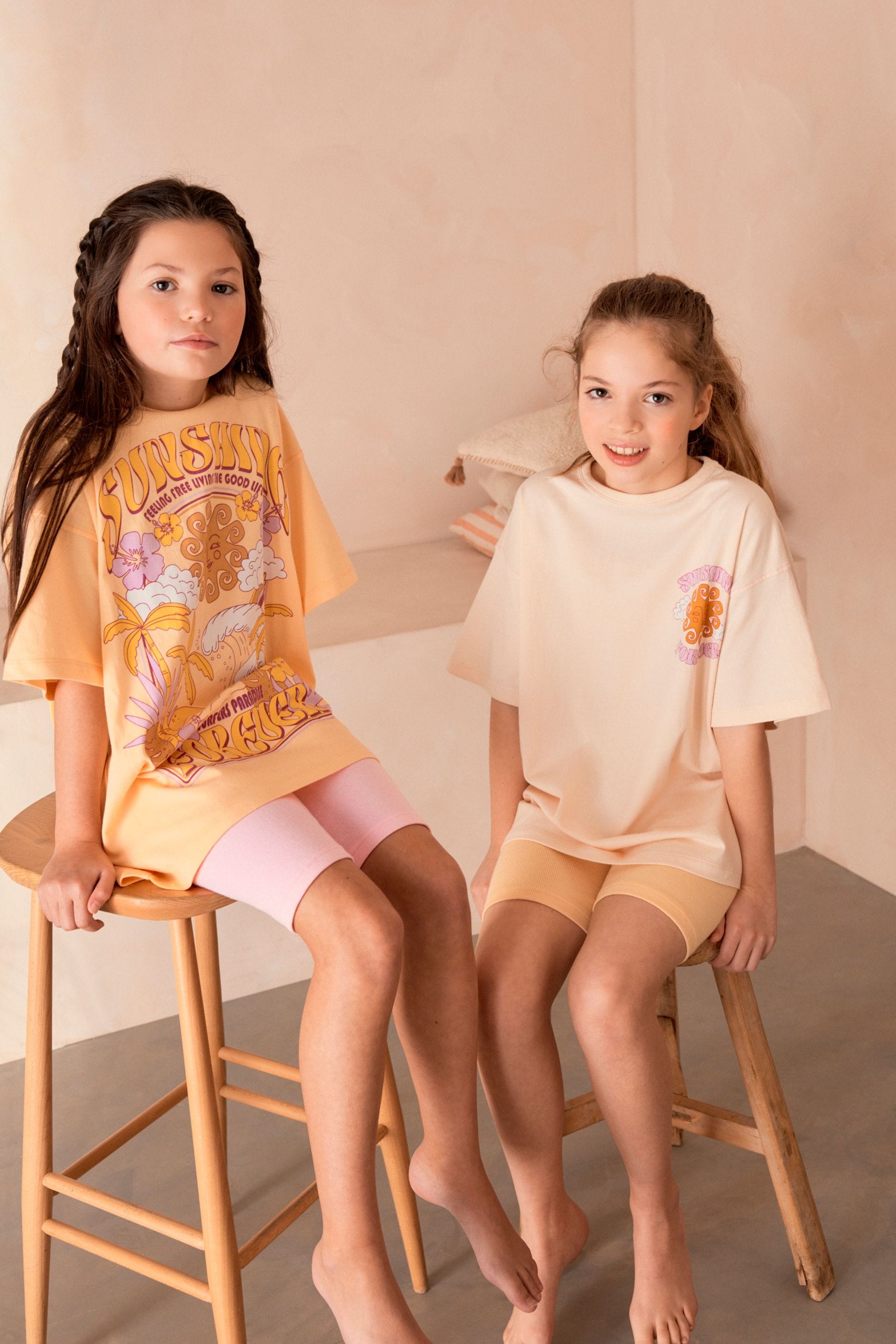 Cream/ Yellow/ Pink Short Pyjamas 2 Pack (3-16yrs)