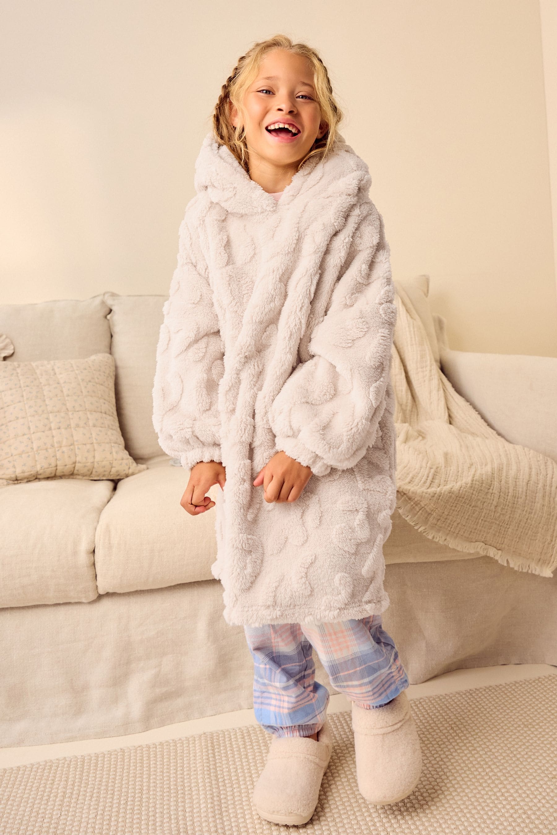 Cream Jacquard Fleece Hooded Blanket (3-16yrs)