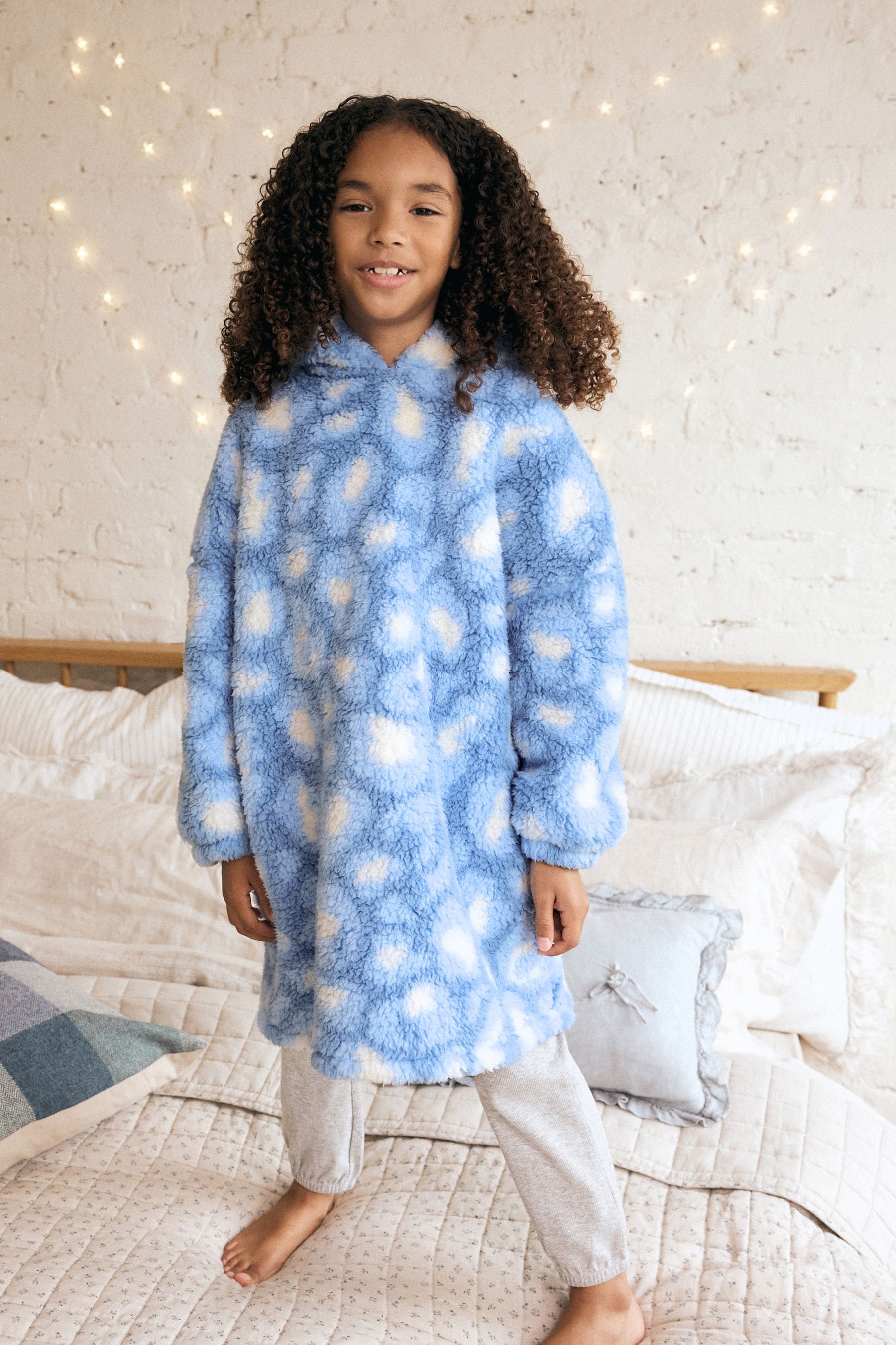 Blue Animal Print Fleece Hooded Blanket (3-16yrs)