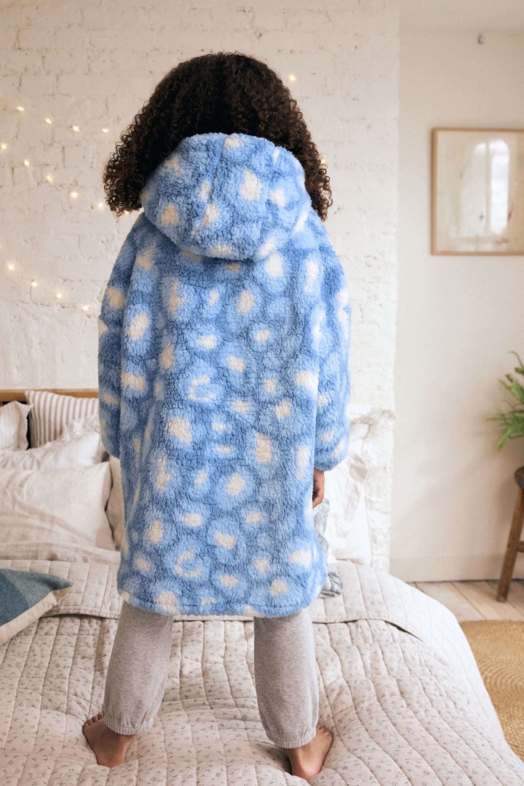 Blue Animal Print Fleece Hooded Blanket (3-16yrs)