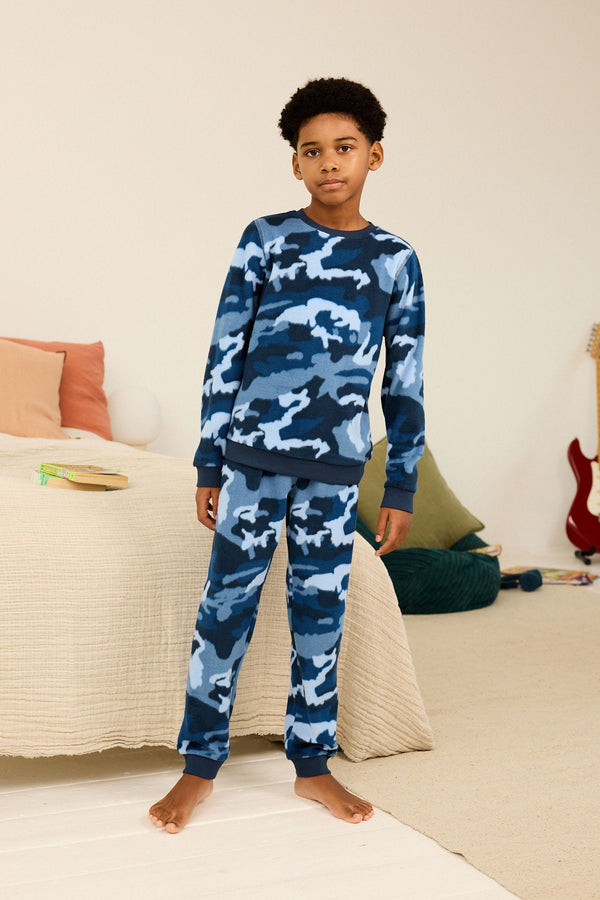 Blue Camouflage Soft Touch Fleece with Elastane Pyjamas (3-16yrs)