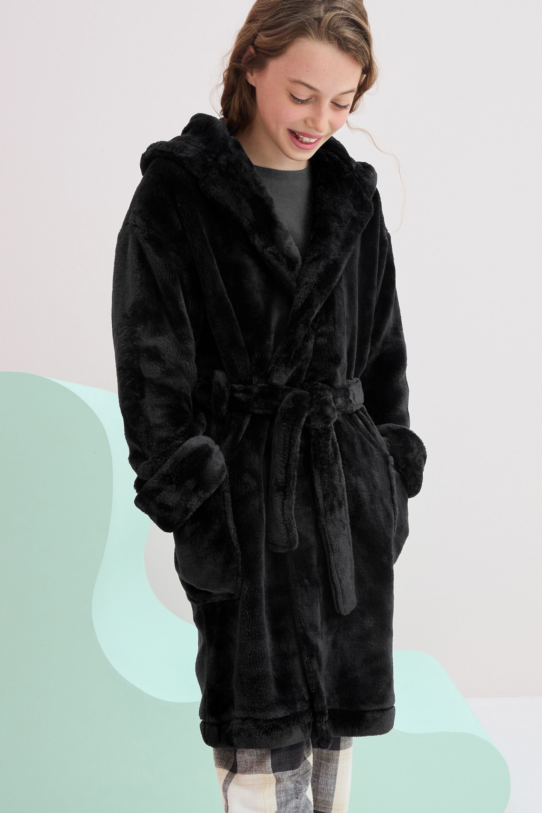 Black Soft Touch Fleece Dressing Gown (9mths-16yrs)