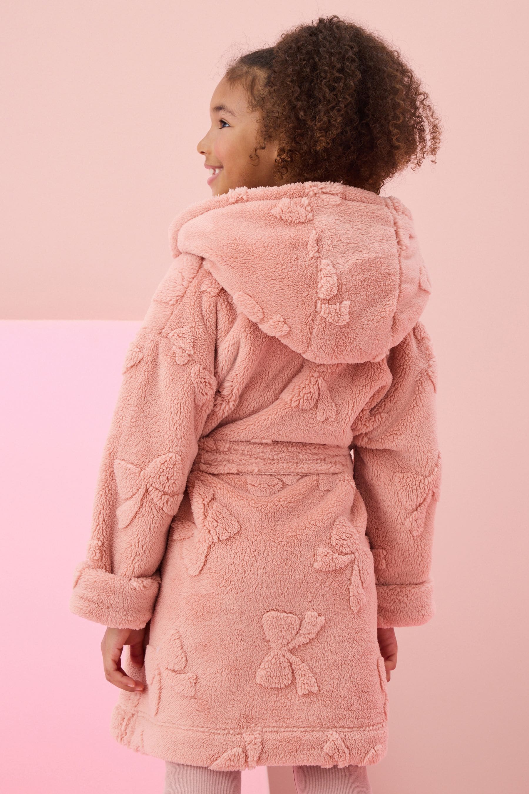 Pink Bow Jacquard Fleece Dressing Gown (9mths-16yrs)