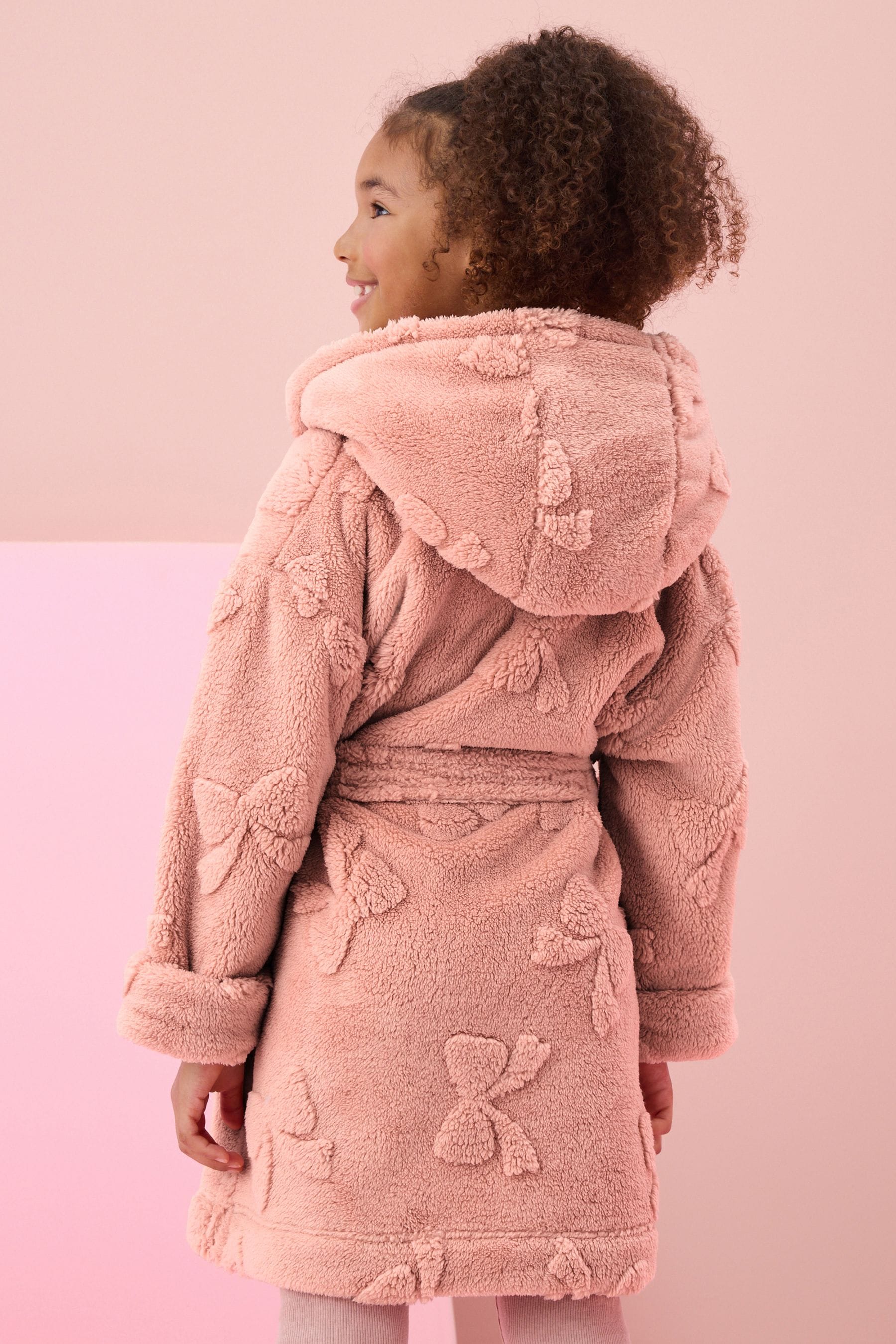 Pink Bow Jacquard Fleece Dressing Gown (9mths-16yrs)