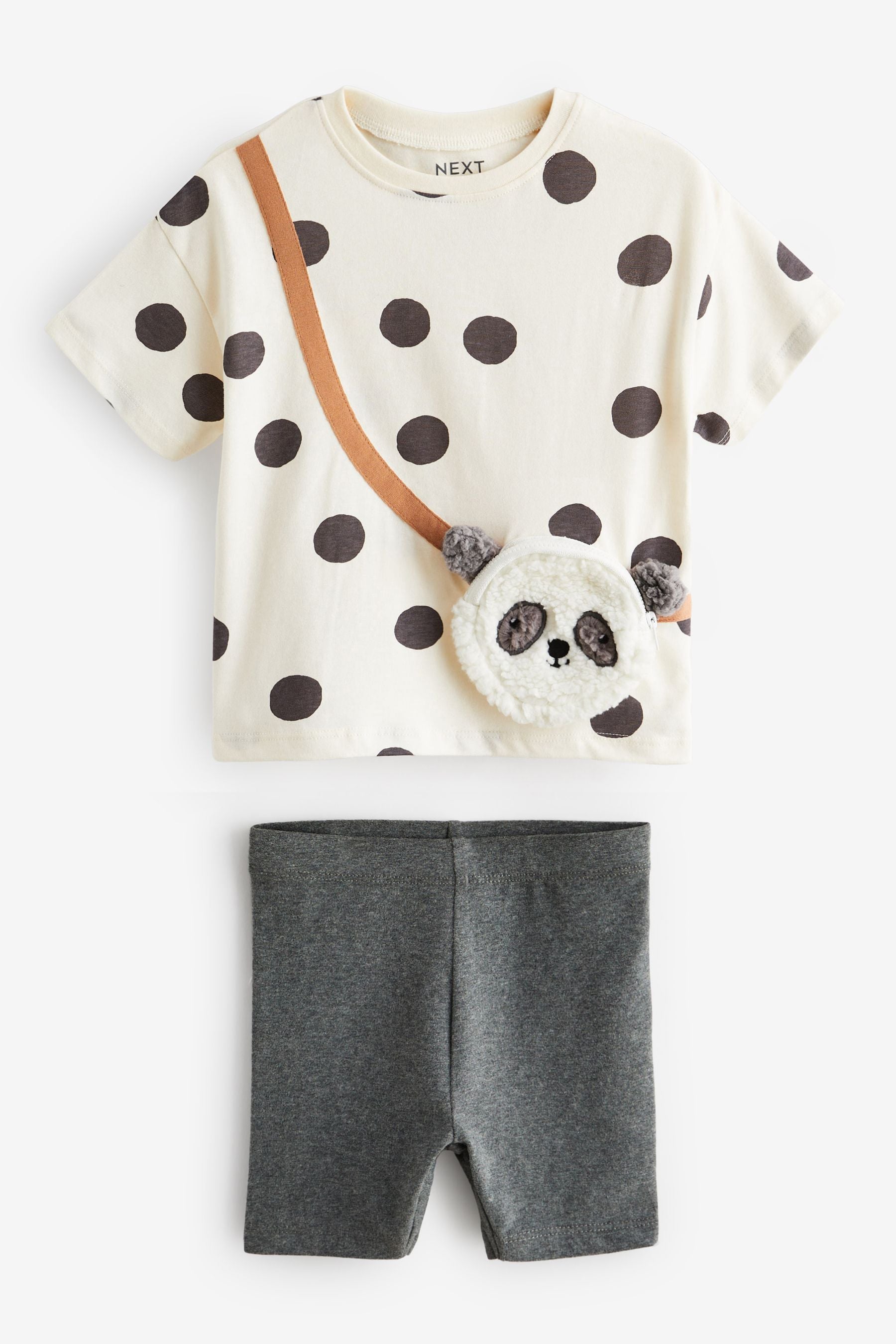 Charcoal Grey Panda Bag T-Shirt & Cycle Shorts Set (3mths-7yrs)