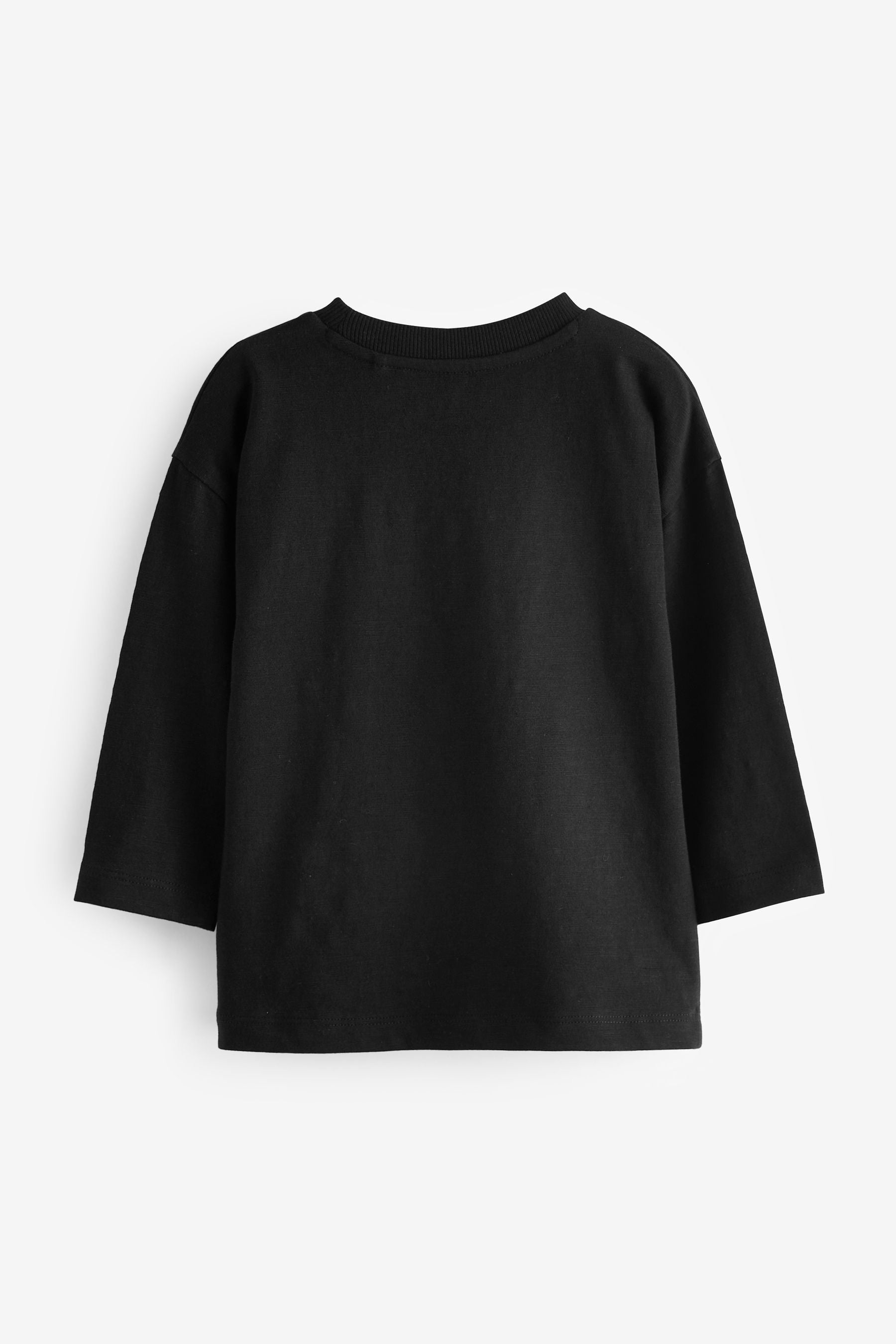 Black Slogan 100% Cotton Long Sleeve Semi Plain T-Shirt (3mths-7yrs)