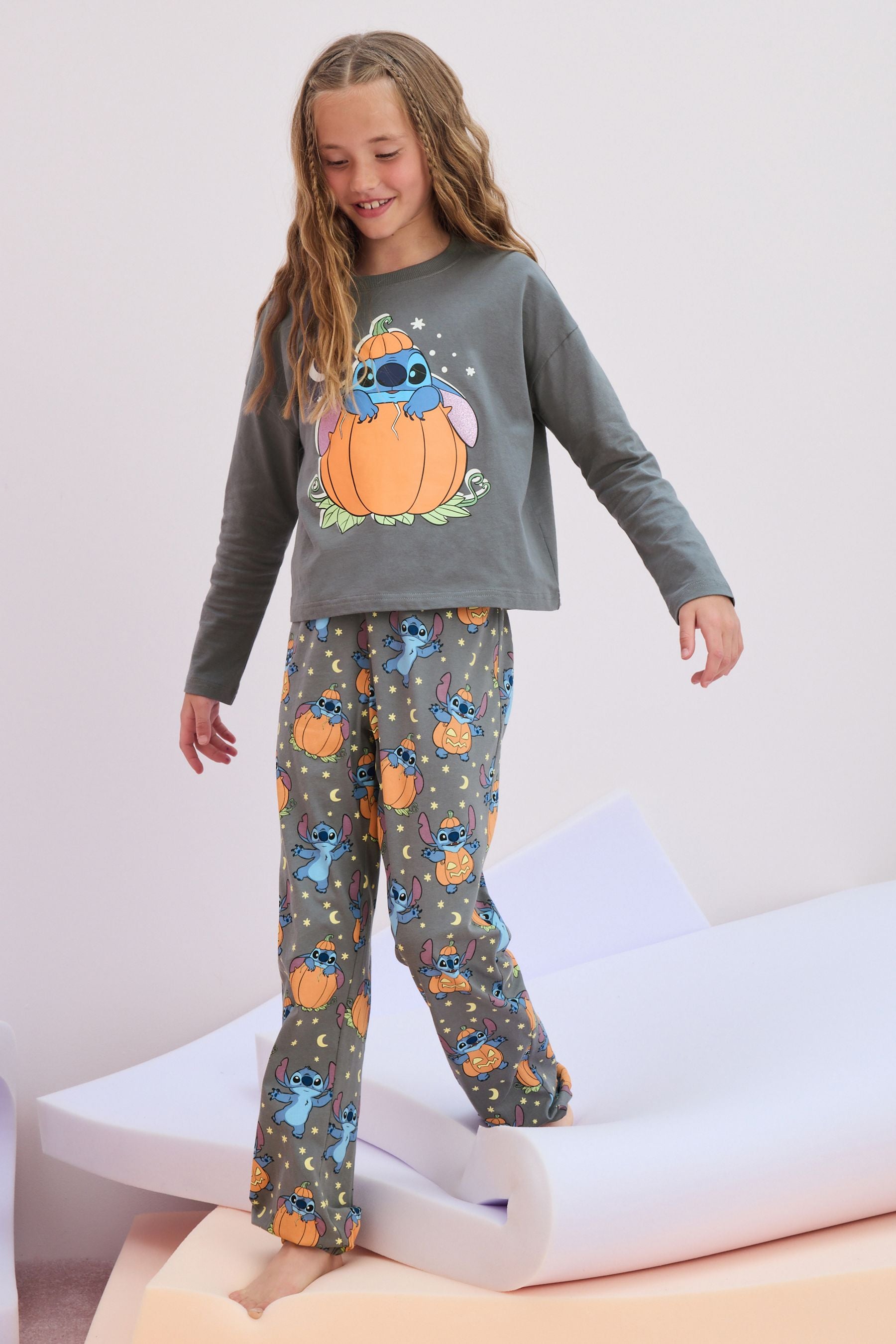 Charcoal Grey Lilo & Stitch 100% Cotton Halloween License Pyjamas (3-16yrs)