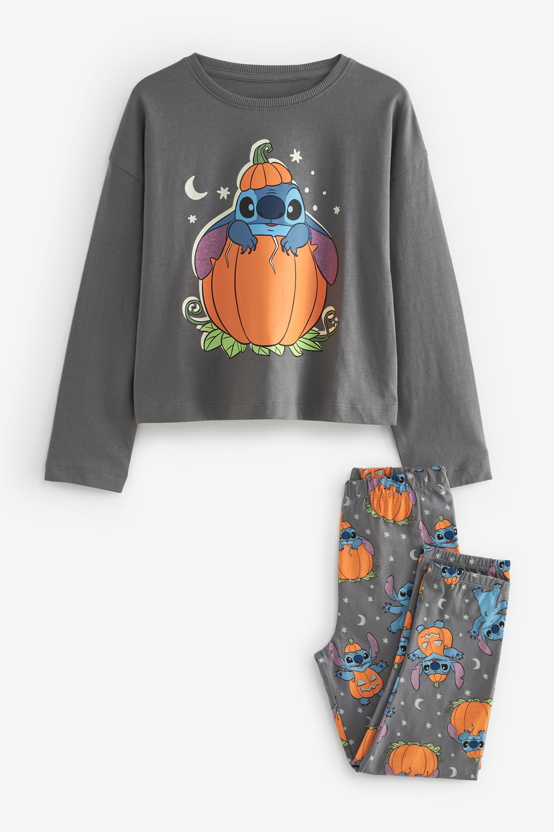 Charcoal Grey Lilo & Stitch 100% Cotton Halloween License Pyjamas (3-16yrs)