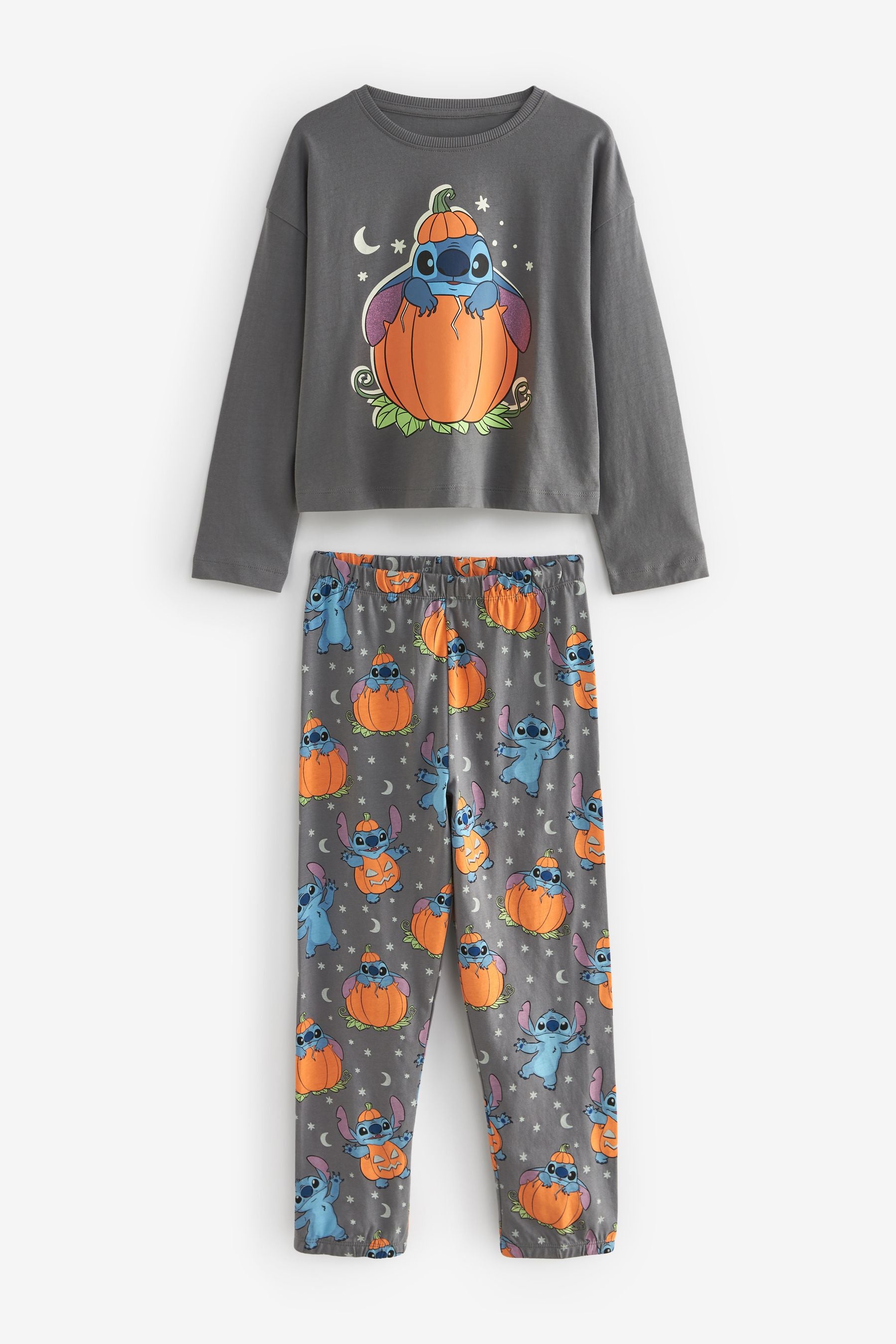 Charcoal Grey Lilo & Stitch 100% Cotton Halloween License Pyjamas (3-16yrs)