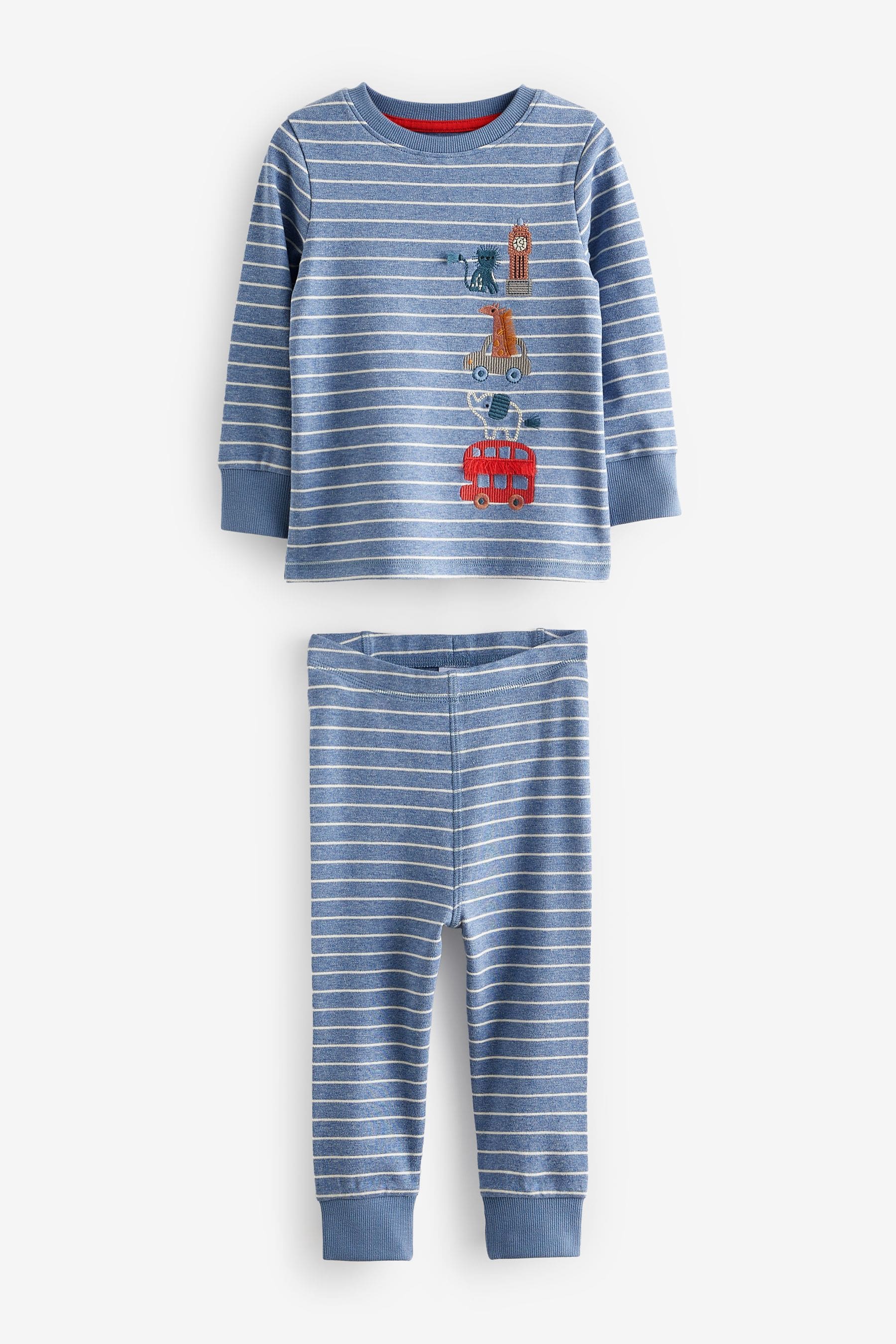 Grey/White/Blue 3 Pack Snuggle Long Sleeve Pyjamas (9mths-8yrs)