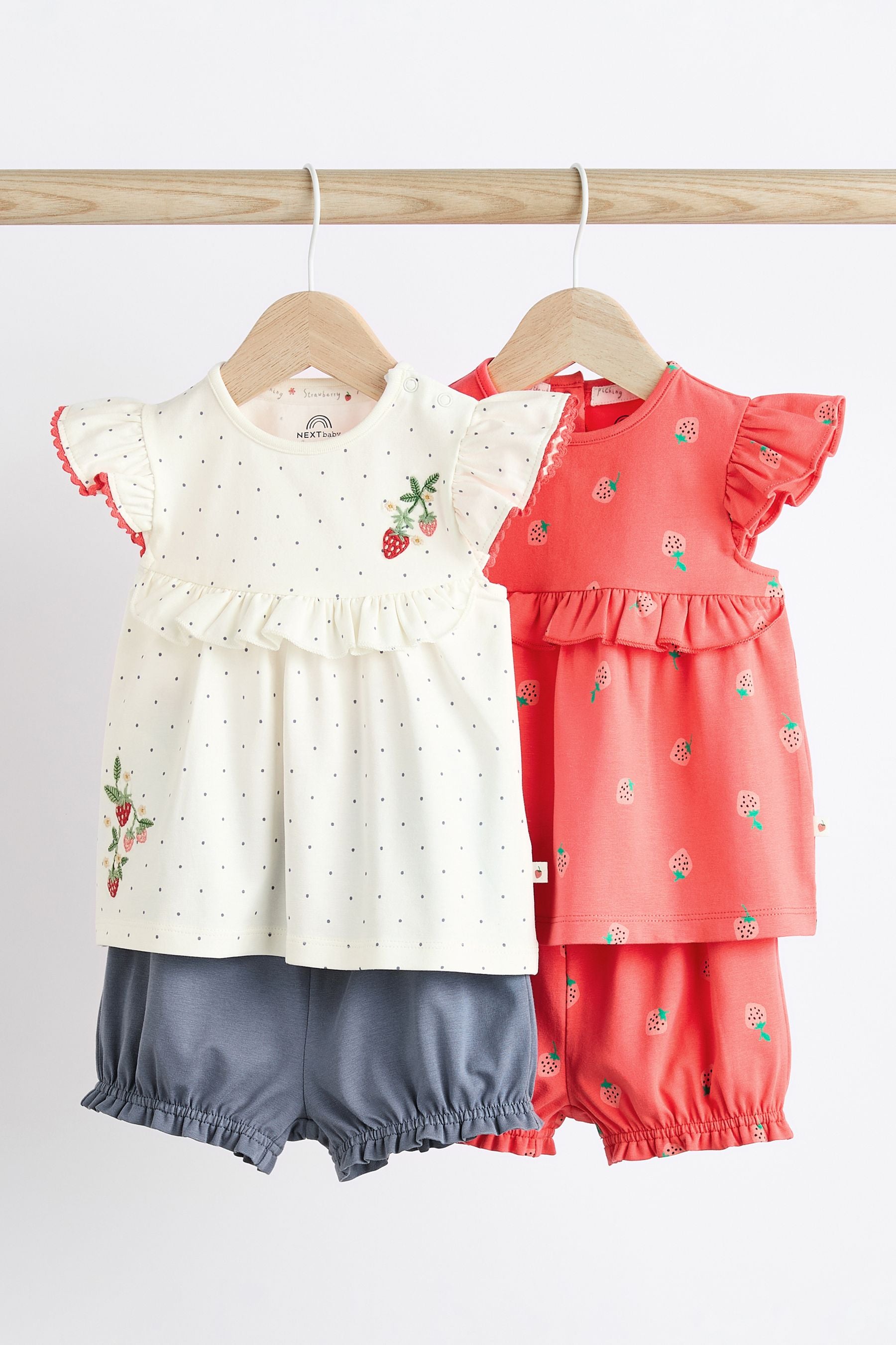 Red/ Navy/ White Strawberry 2 Pack Baby T-Shirts and Shorts Set