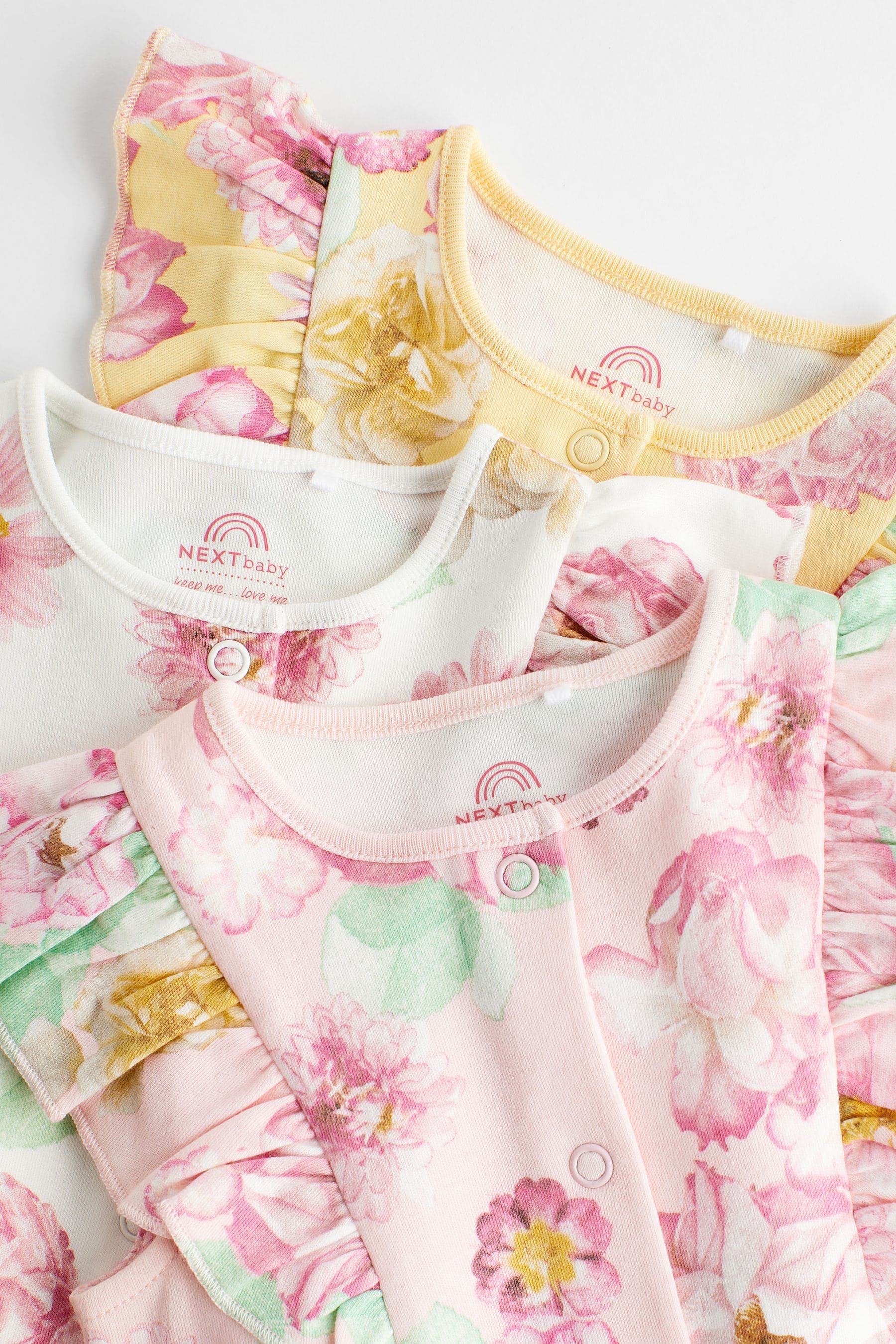 Pink Yellow Floral Baby 100% Cotton Rompers 3 Pack