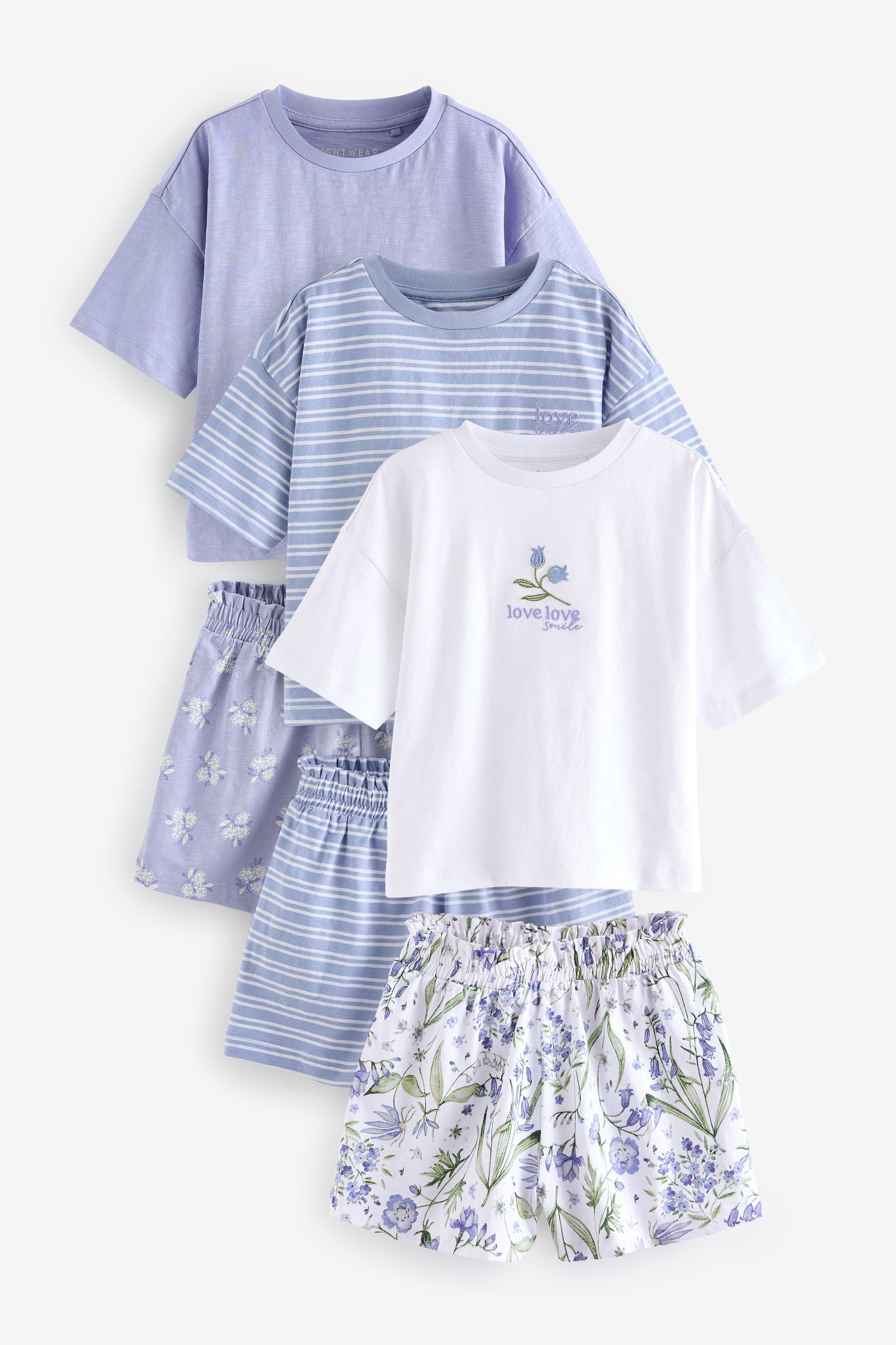 Blue/White Floral Short Pyjamas 3 Pack (9mths-16yrs)