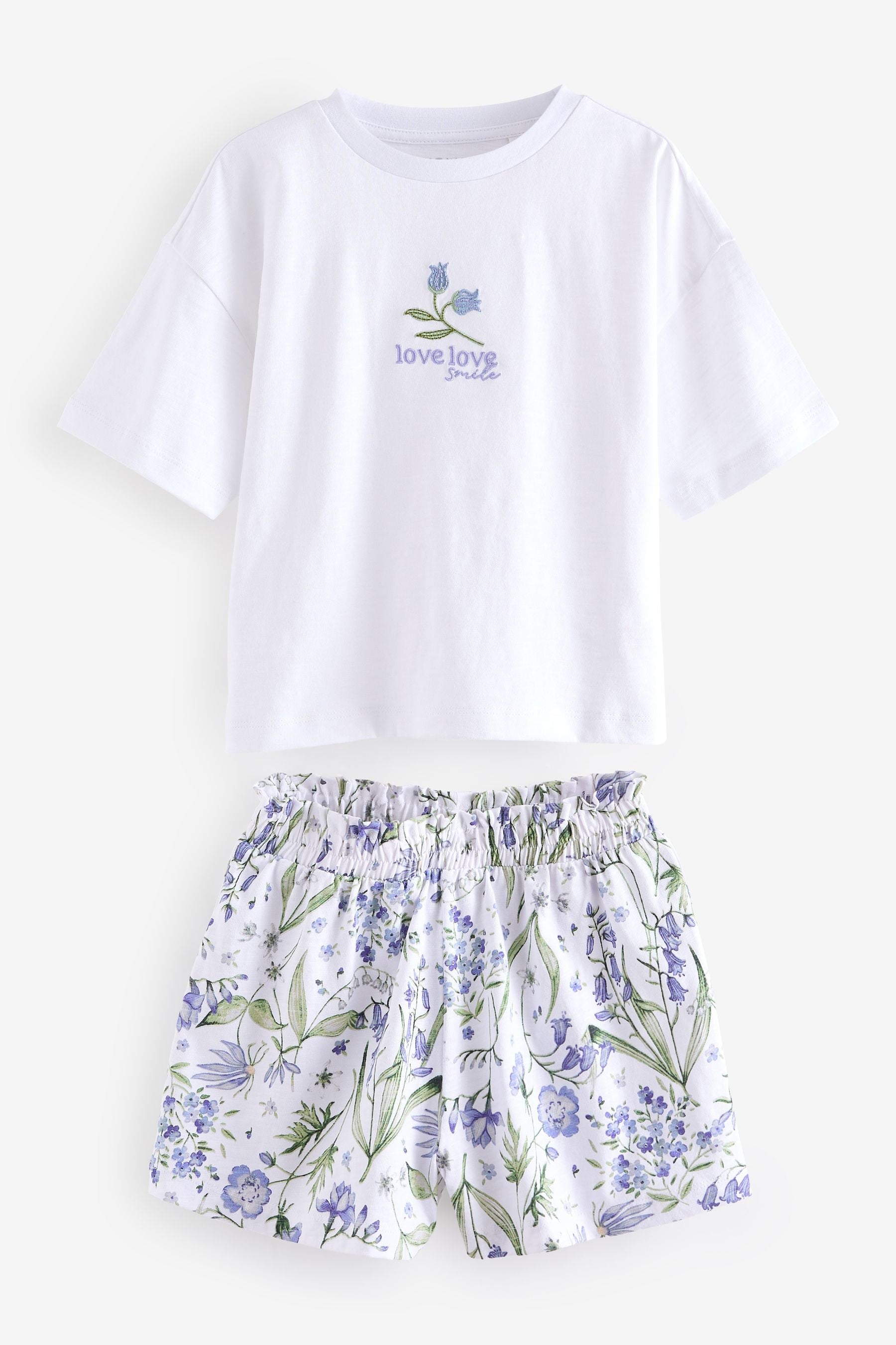 Blue/White Floral Short Pyjamas 3 Pack (9mths-16yrs)