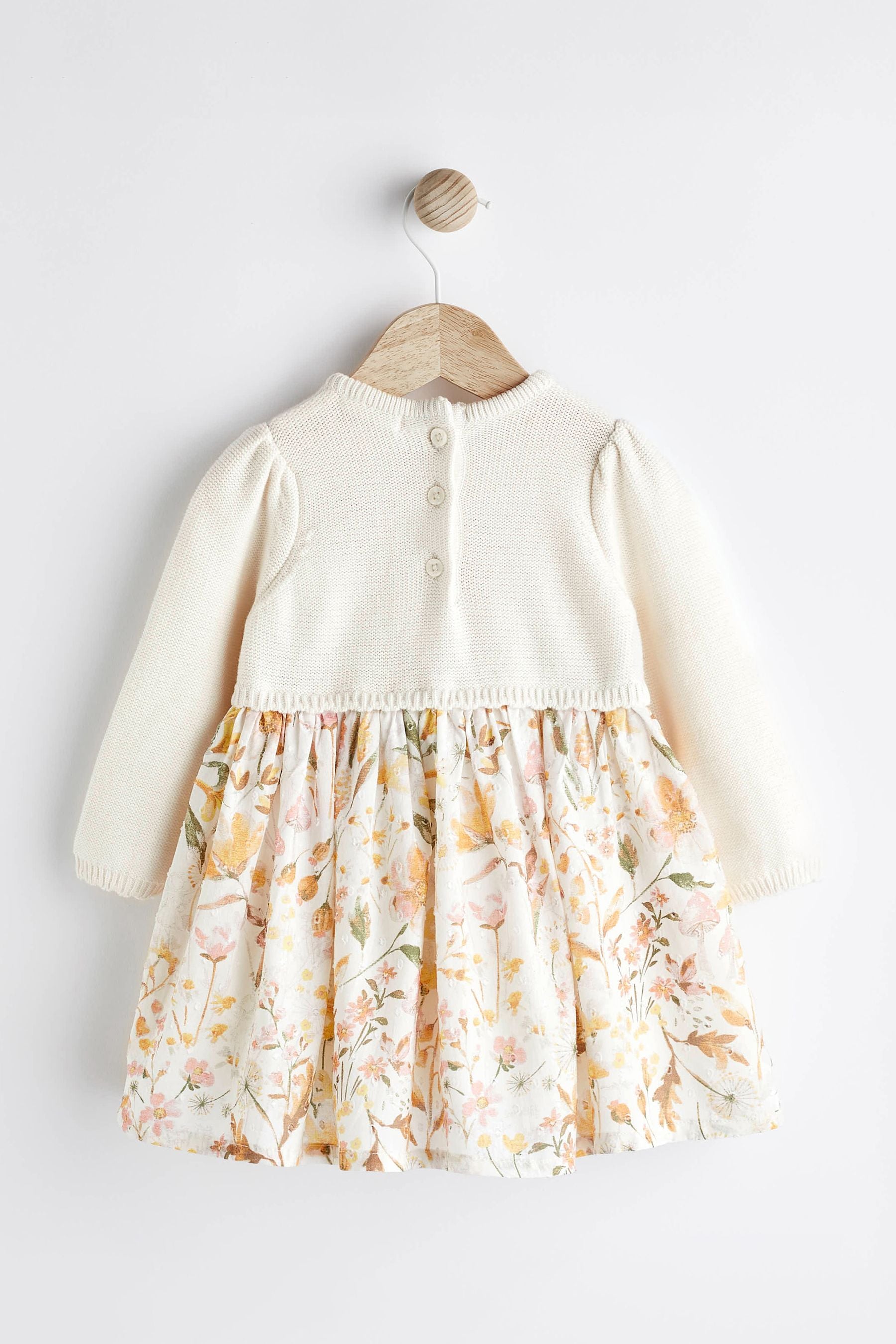 Cream Floral Bunny Embroidery Baby Dress (0mths-2yrs)