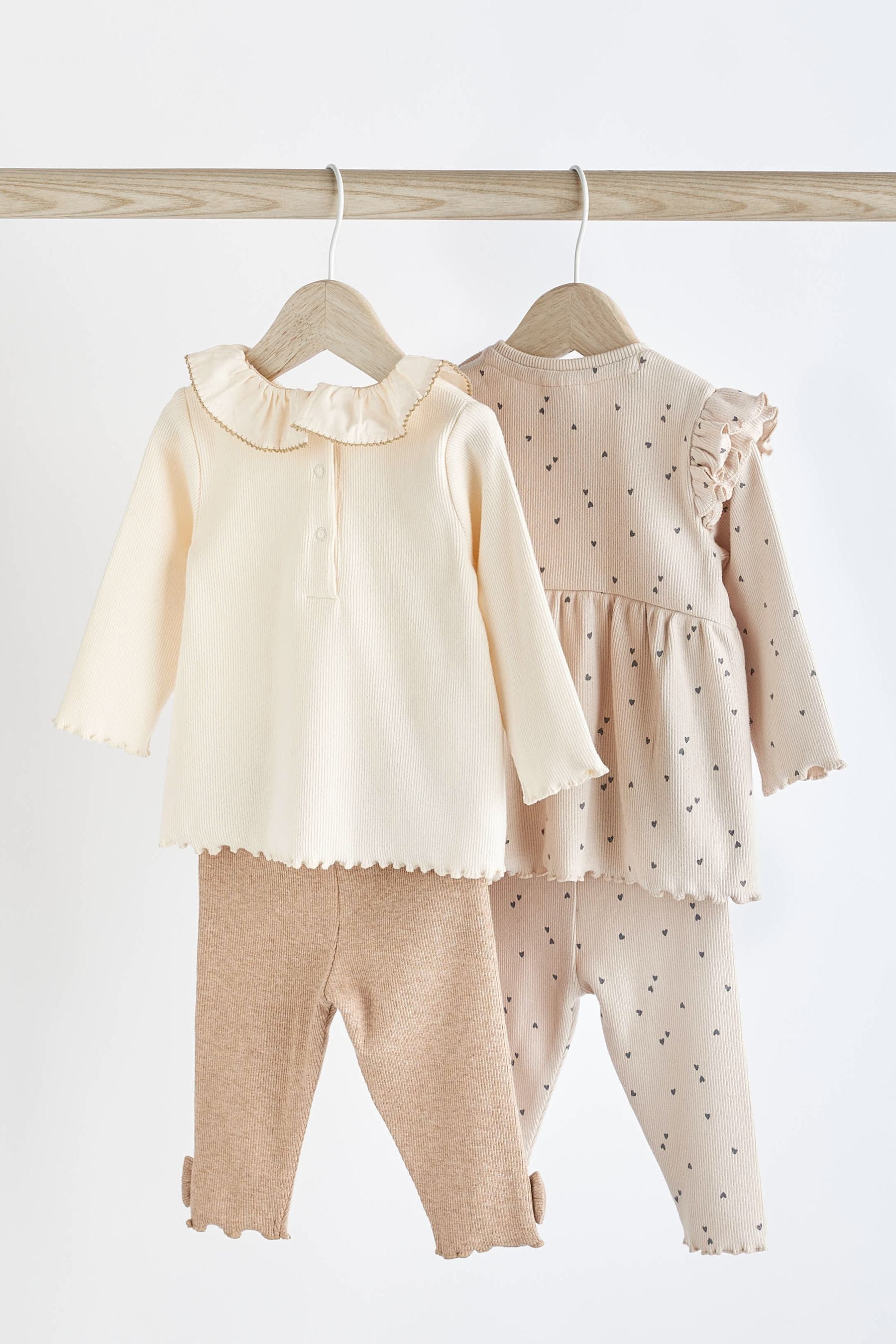 Beige Bear Baby T-Shirts and Leggings 4 Piece Set