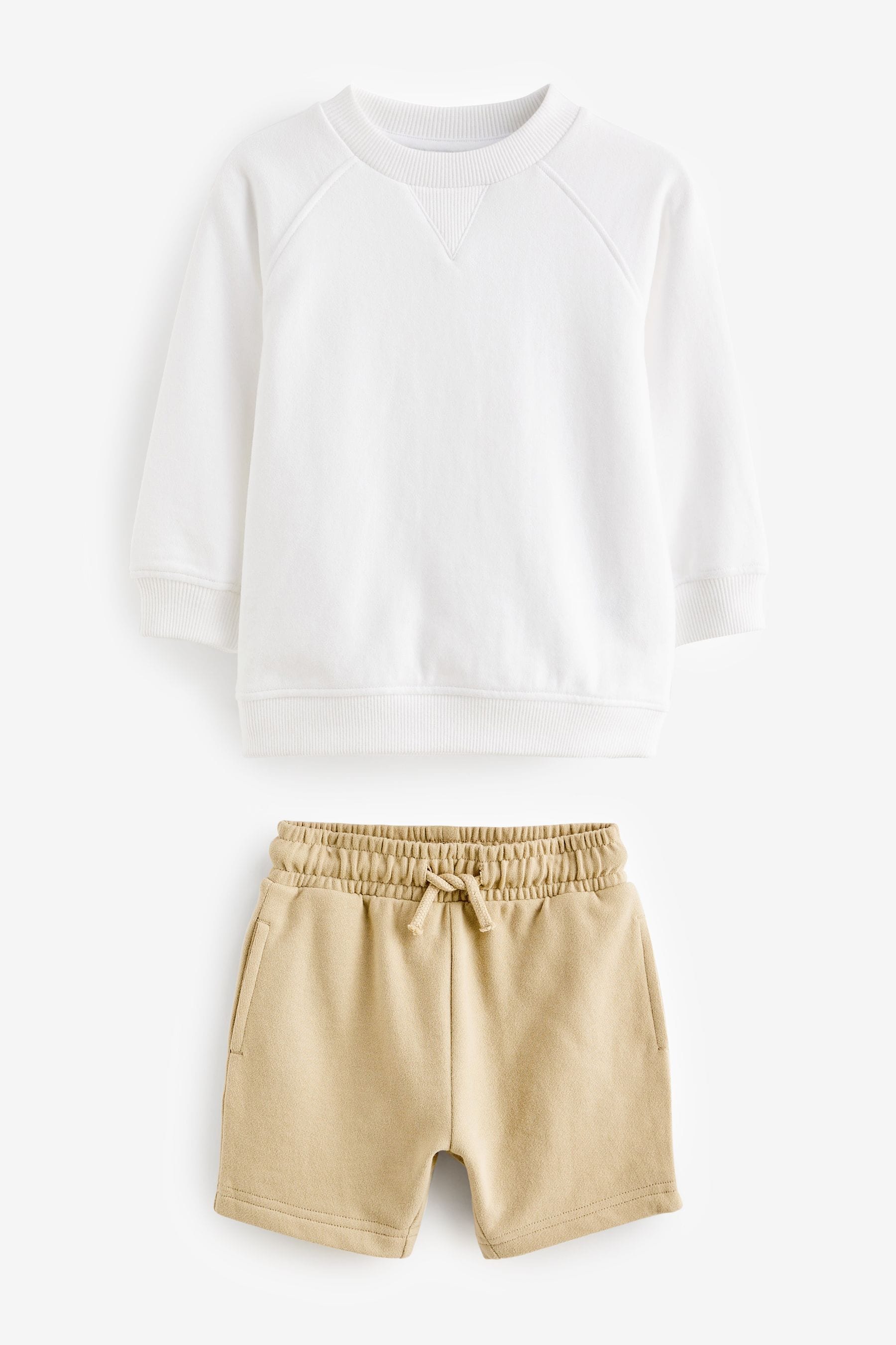 Ecru Off White Oversized 100% Cotton Sweatshirt and Shorts Set (3mths-7yrs)