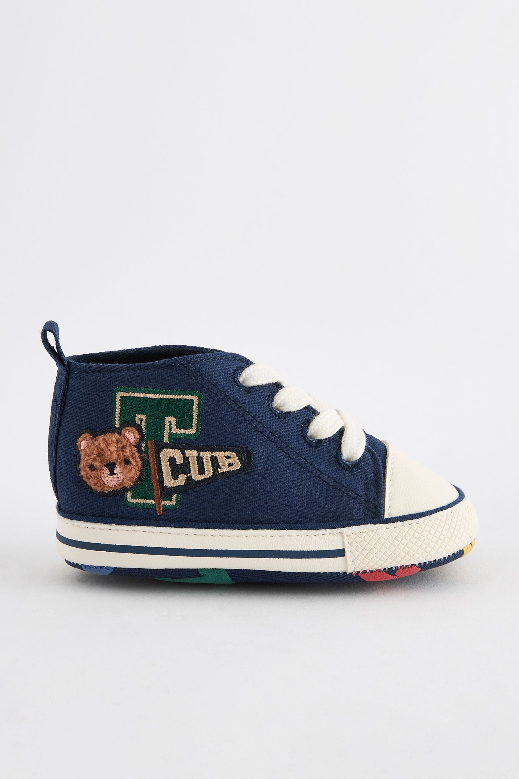 Navy Blue Varsity Badge High Top Lace-Up Baby Trainers (0-24mths)