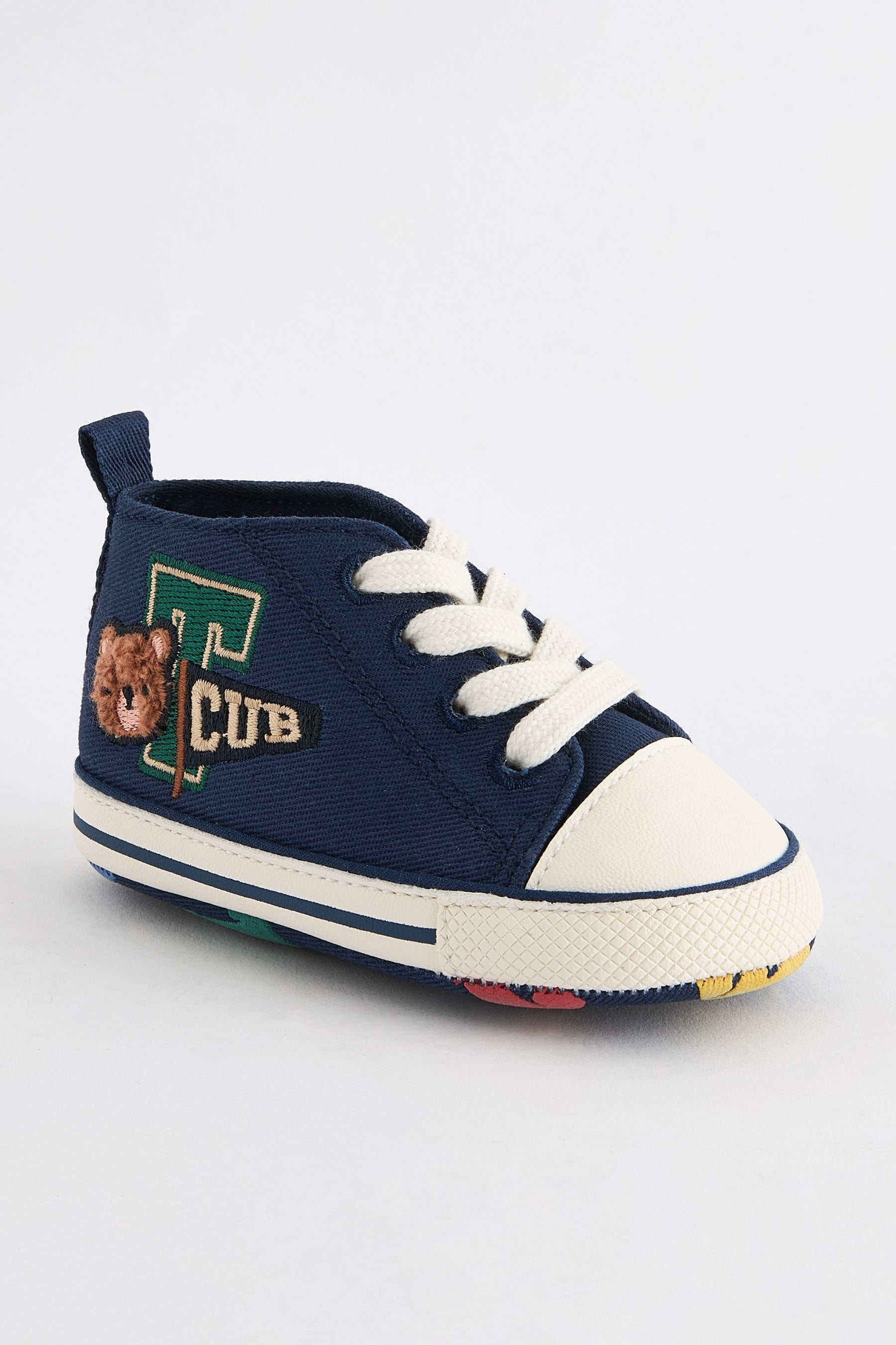 Navy Blue Varsity Badge High Top Lace-Up Baby Trainers (0-24mths)