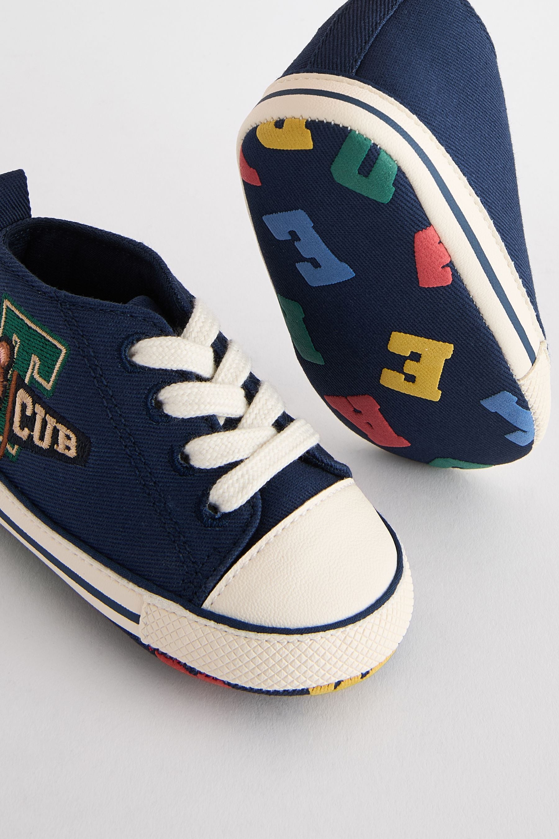 Navy Blue Varsity Badge High Top Lace-Up Baby Trainers (0-24mths)