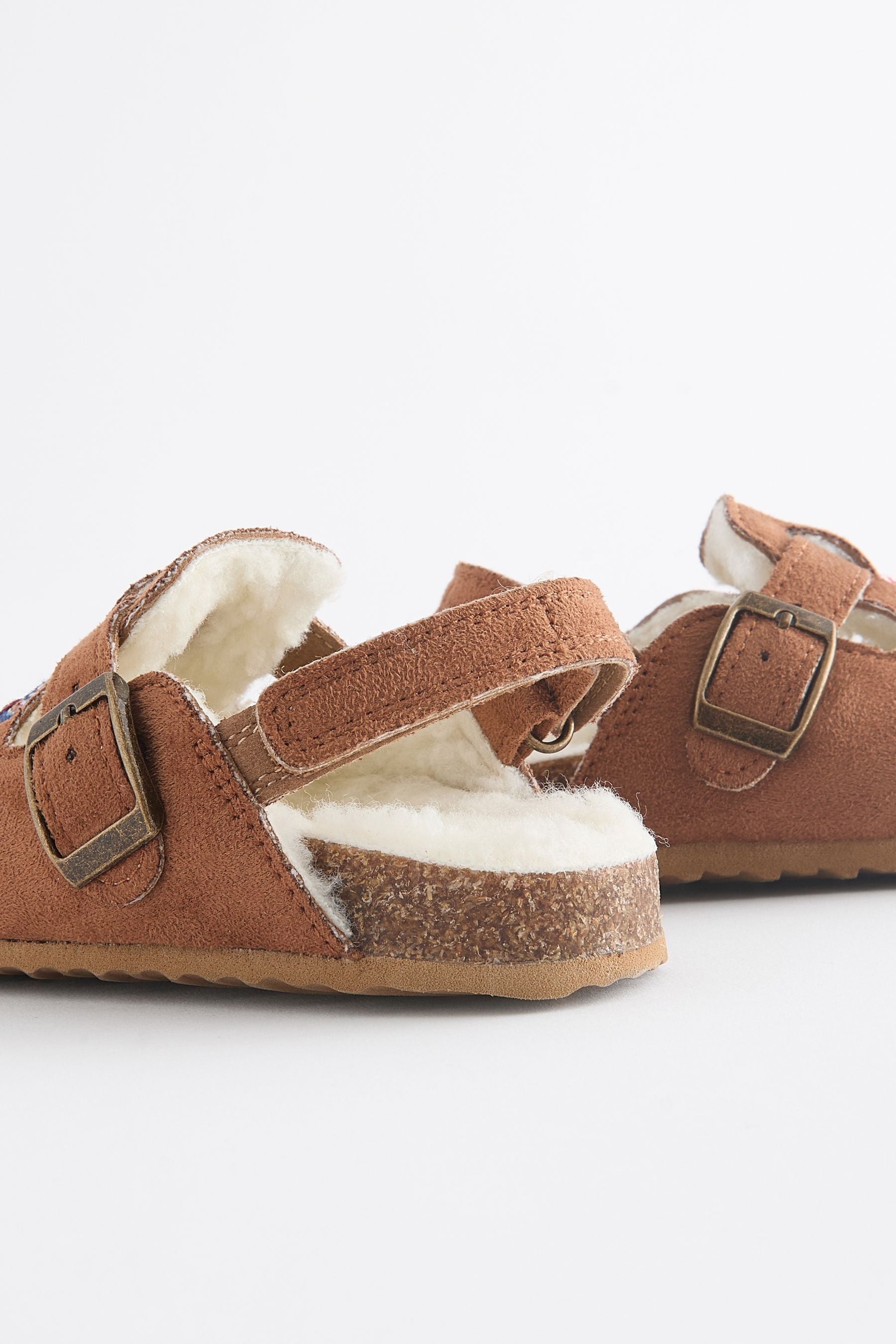 Tan Brown Varsity Badge Faux Fur Lined Clog Slippers