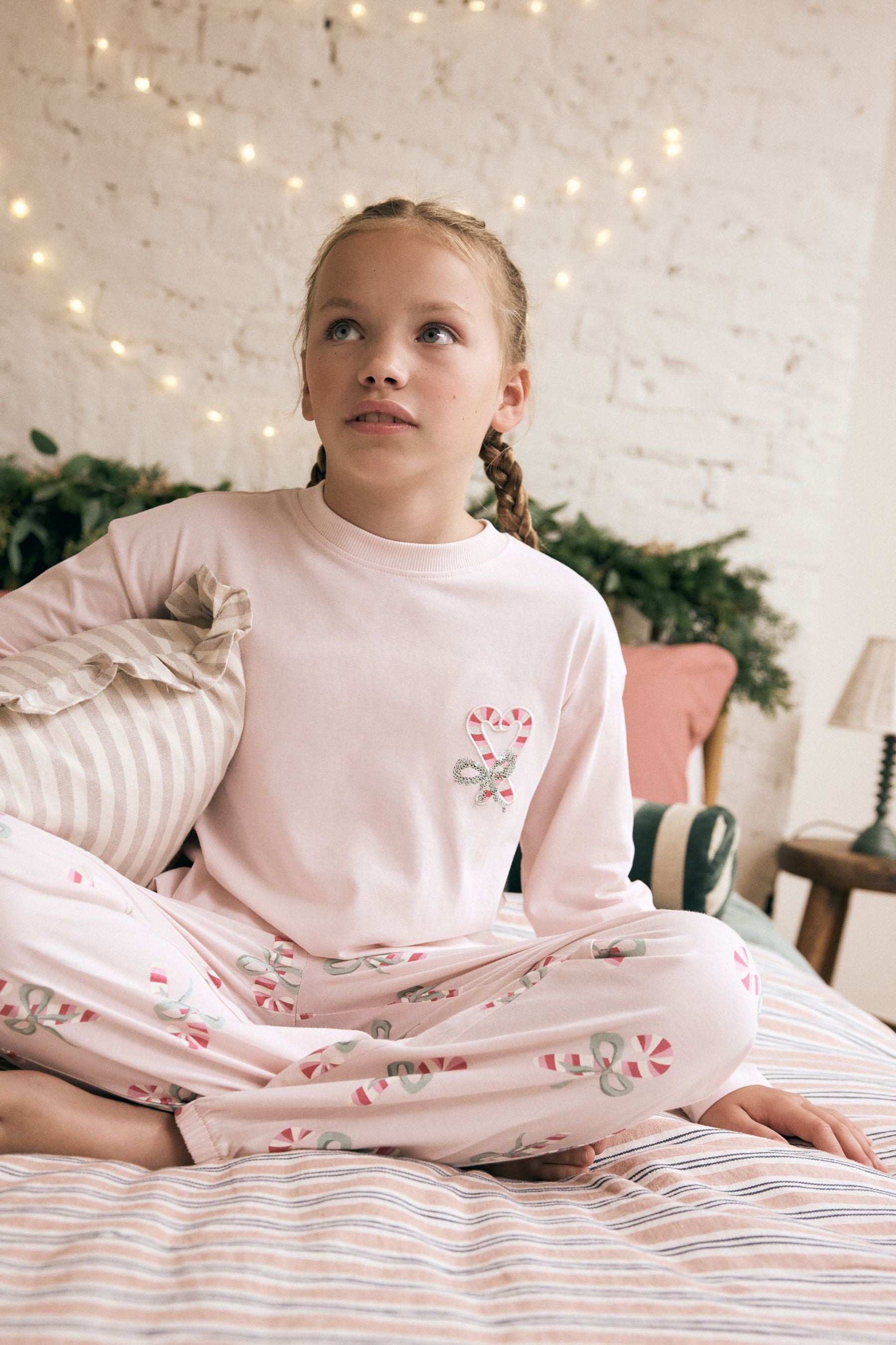 Pink/Cream 100% Cotton Candy Cane Pyjamas (3-16yrs)