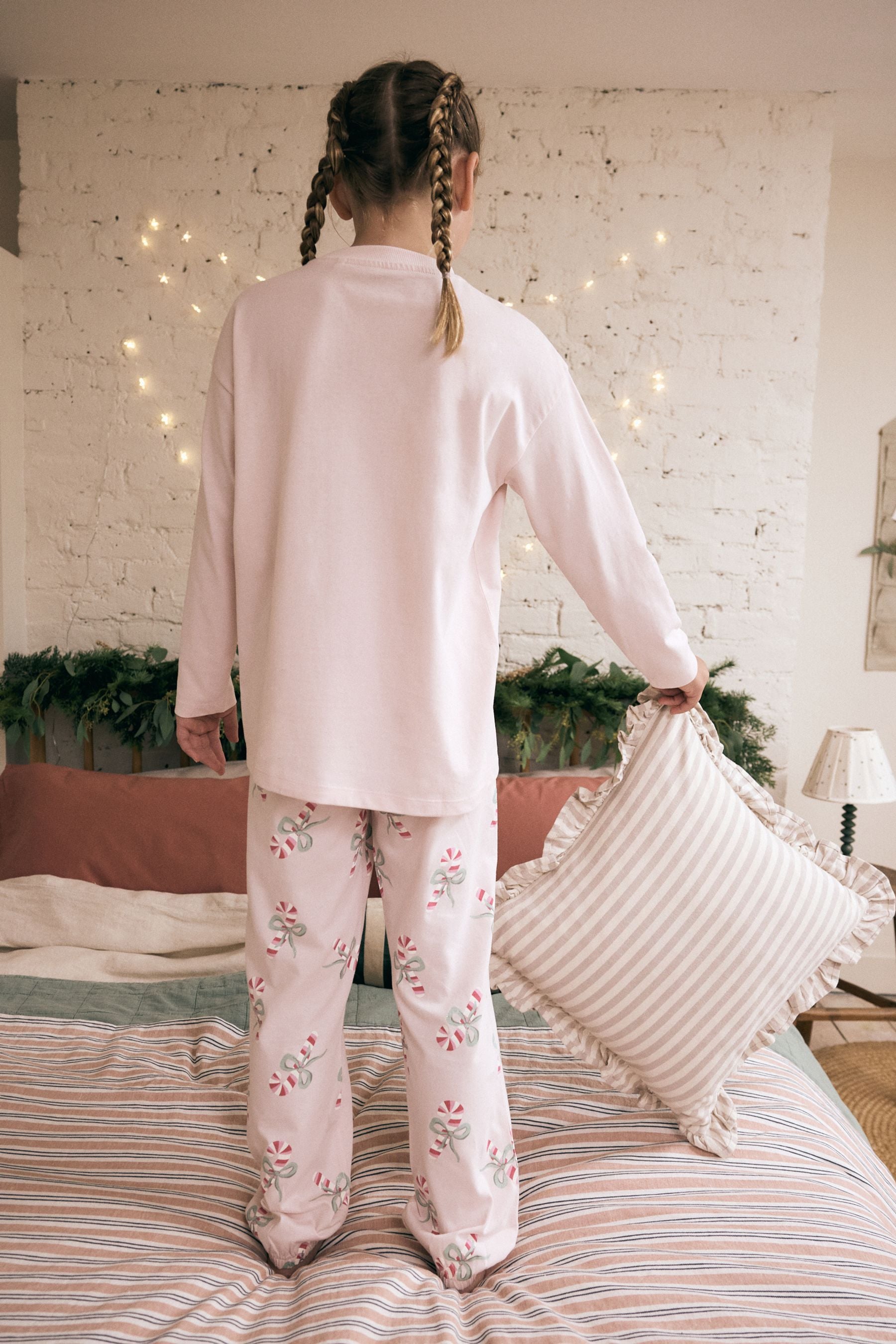 Pink/Cream 100% Cotton Candy Cane Pyjamas (3-16yrs)