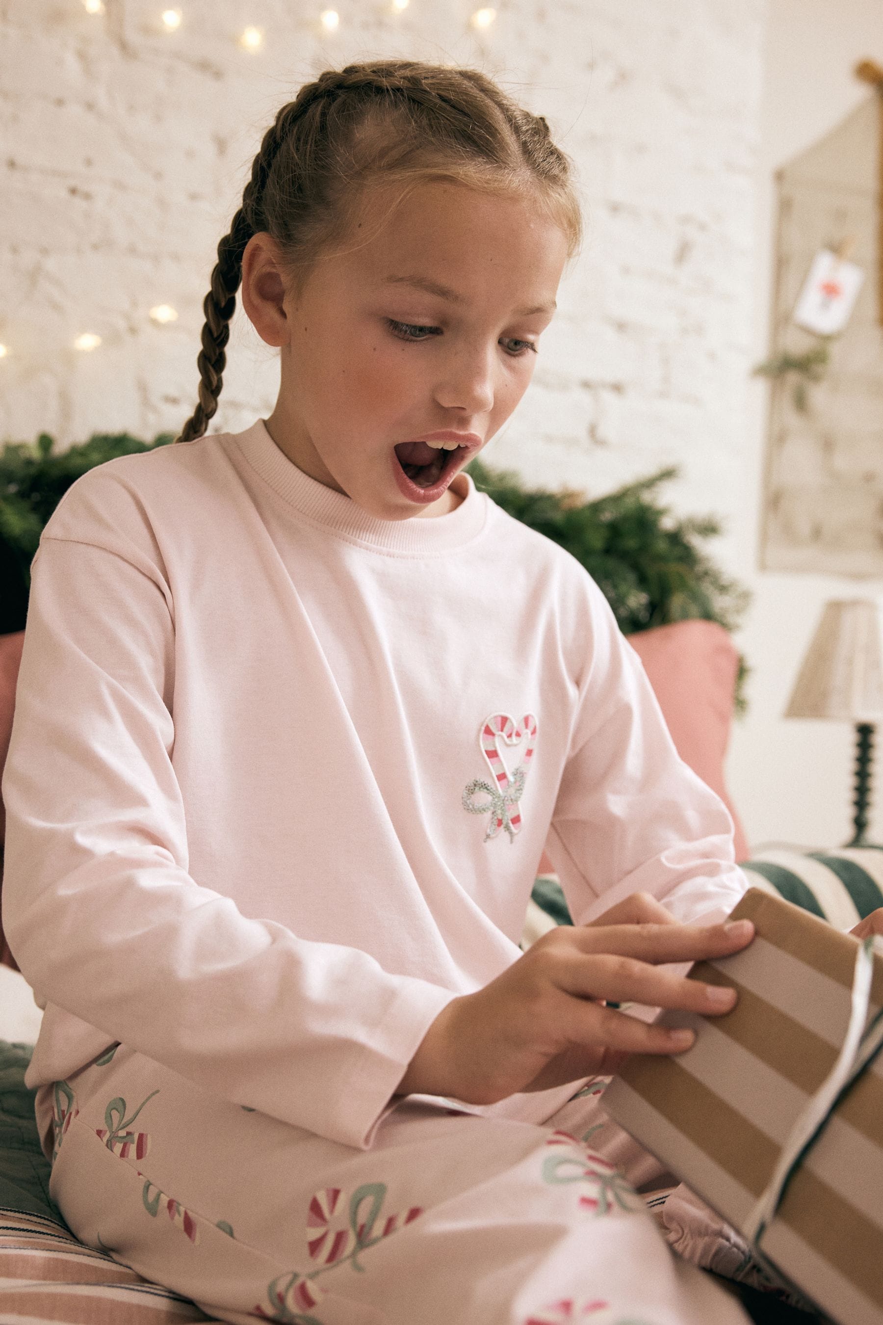 Pink/Cream 100% Cotton Candy Cane Pyjamas (3-16yrs)