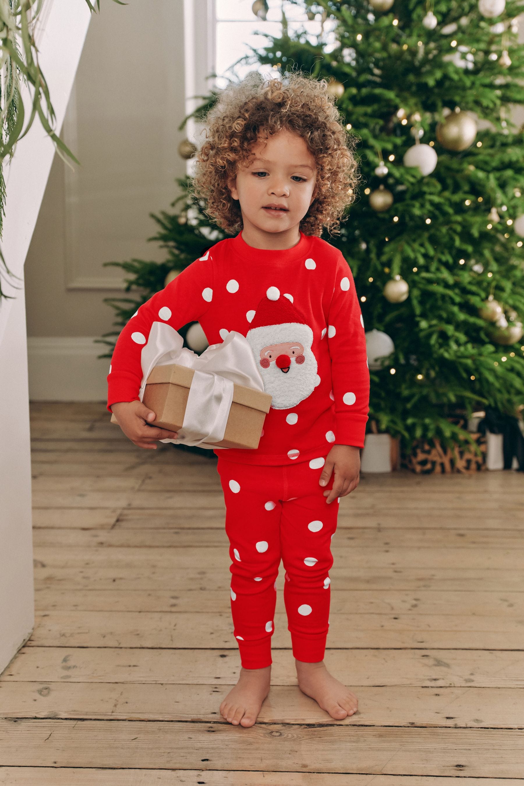 Red/Cream Spot 100% Cotton Christmas Pyjamas (9mths-16yrs)