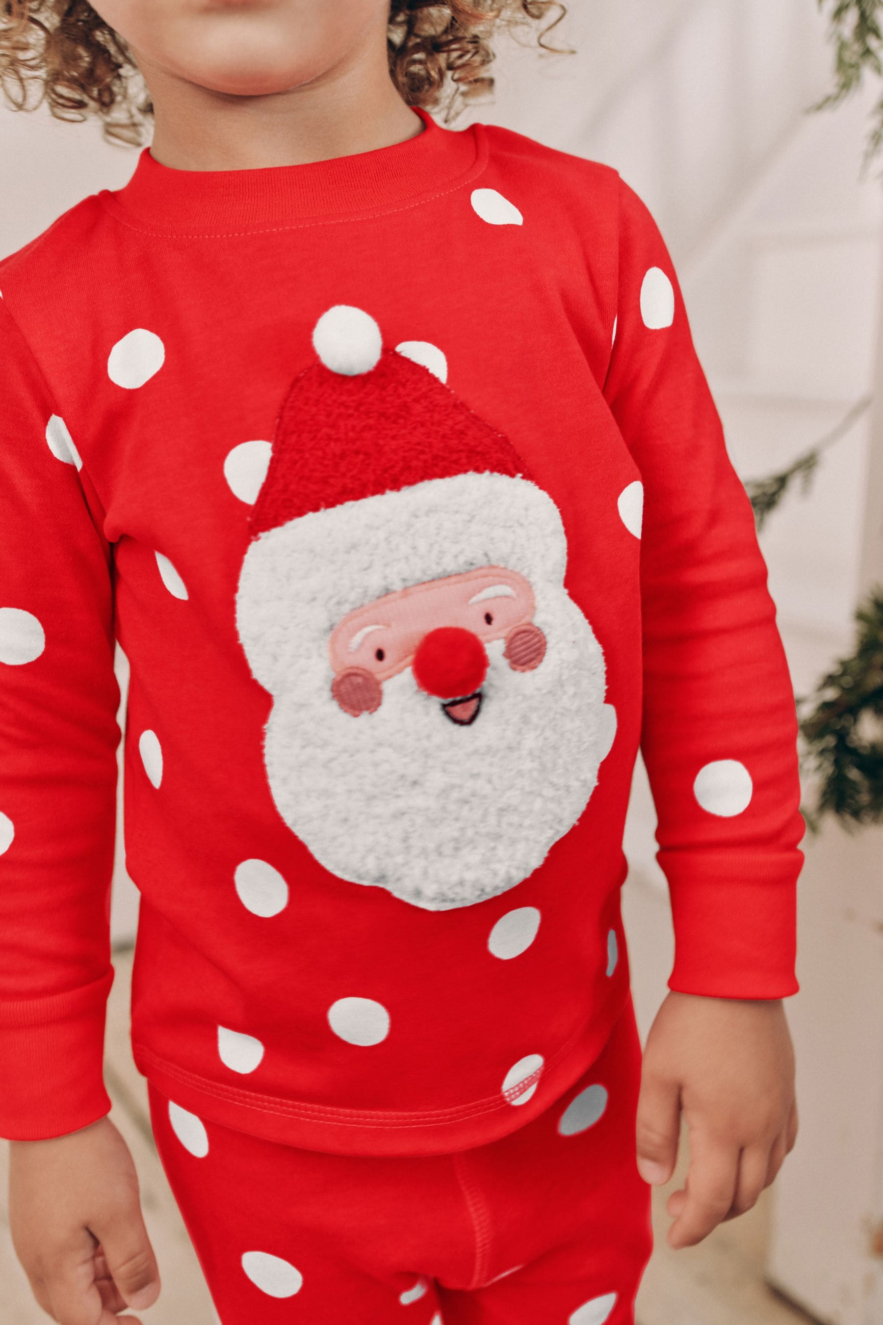 Red/Cream Spot Santa 100% Cotton Christmas Jogger Pyjamas (9mths-16yrs)