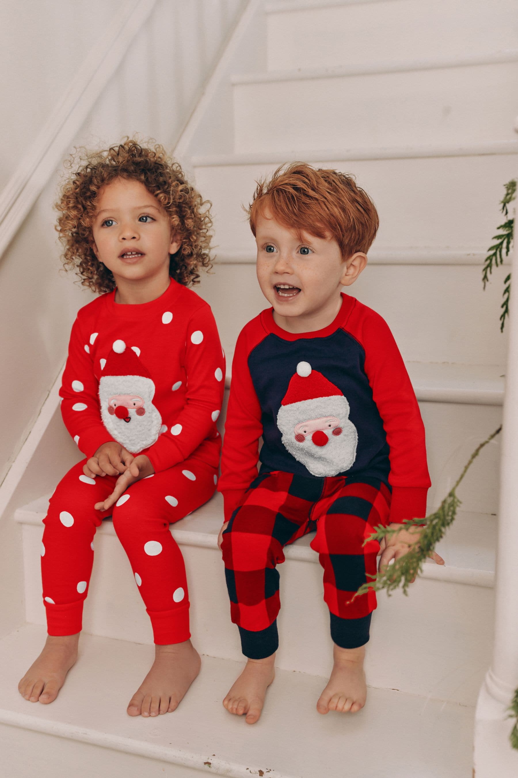 Red/Cream Spot Santa 100% Cotton Christmas Jogger Pyjamas (9mths-16yrs)