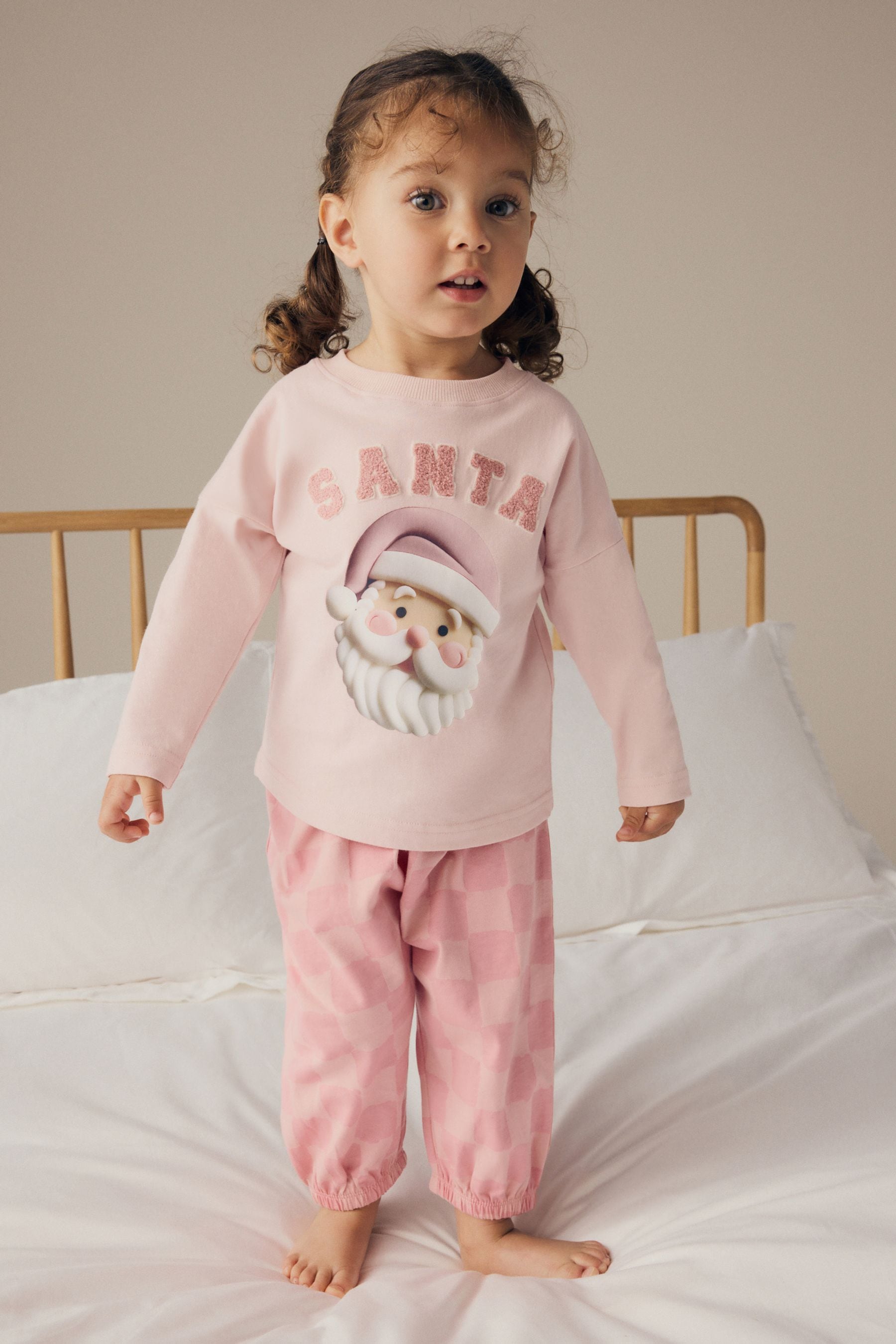 Pink Santa 100% Cotton Christmas Jogger Pyjamas (9mths-12yrs)