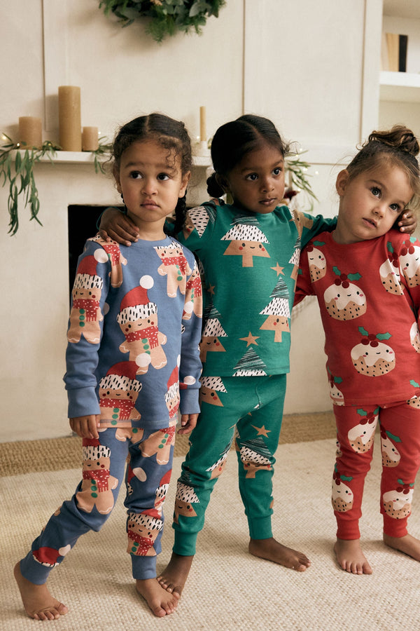 Red/Blue/Green Christmas 100% Cotton Snuggle Pyjamas 3 Pack (9mths-12yrs)