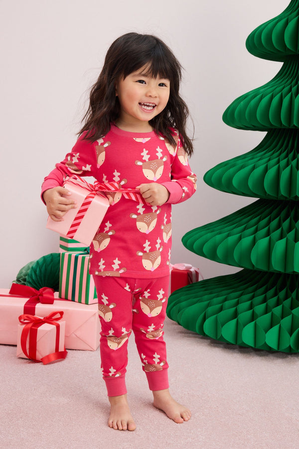 Raspberry Pink Reindeer 100% Cotton Christmas Pyjamas (9mths-16yrs)